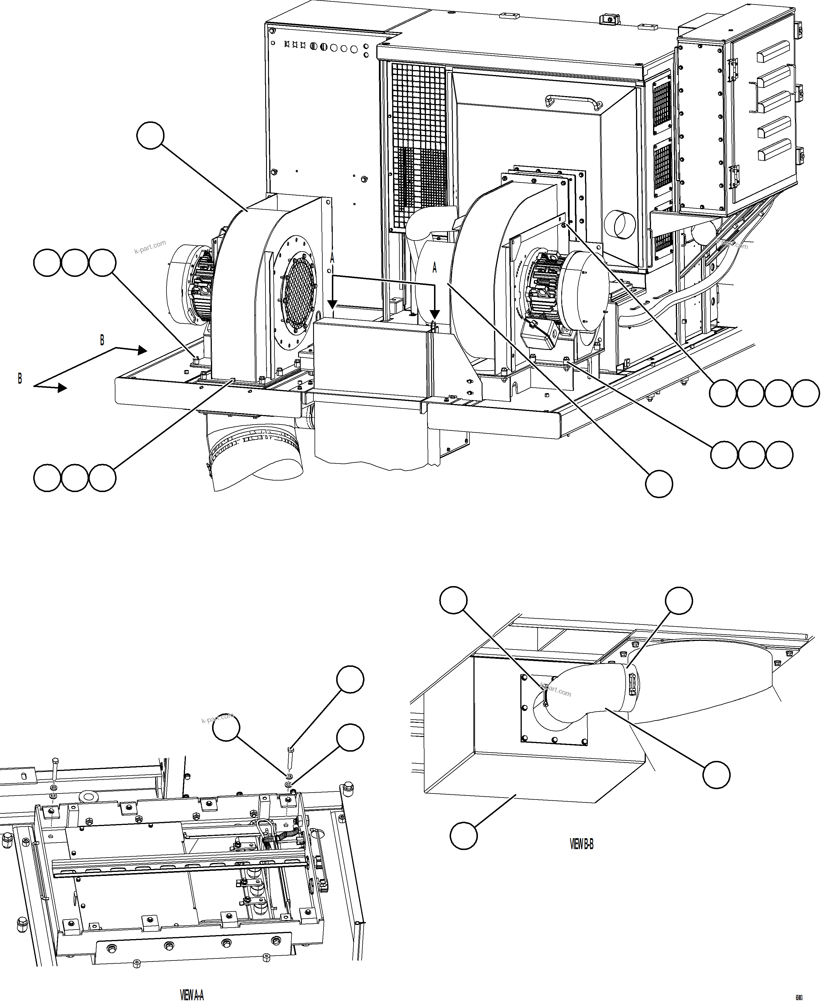 Komatsu parts book diagram for AFE78-EM 930E-5 S/N A40502 - A40505  KSA: AUXILIARY BLOWER INSTALLATION