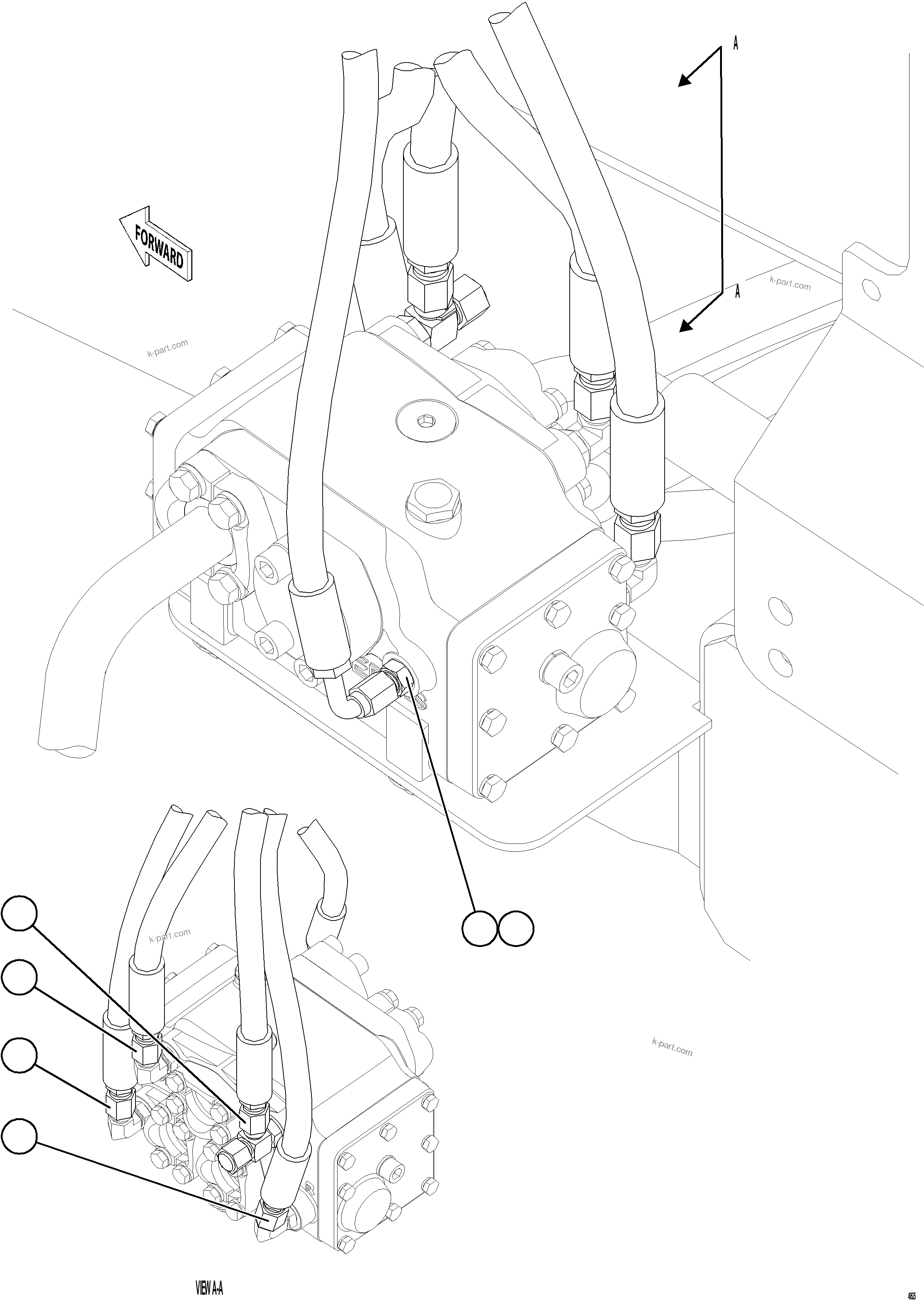 Komatsu parts book diagram for AFE78-EM 930E-5 S/N A40502 - A40505  KSA: FLOW AMPLIFIER PIPING