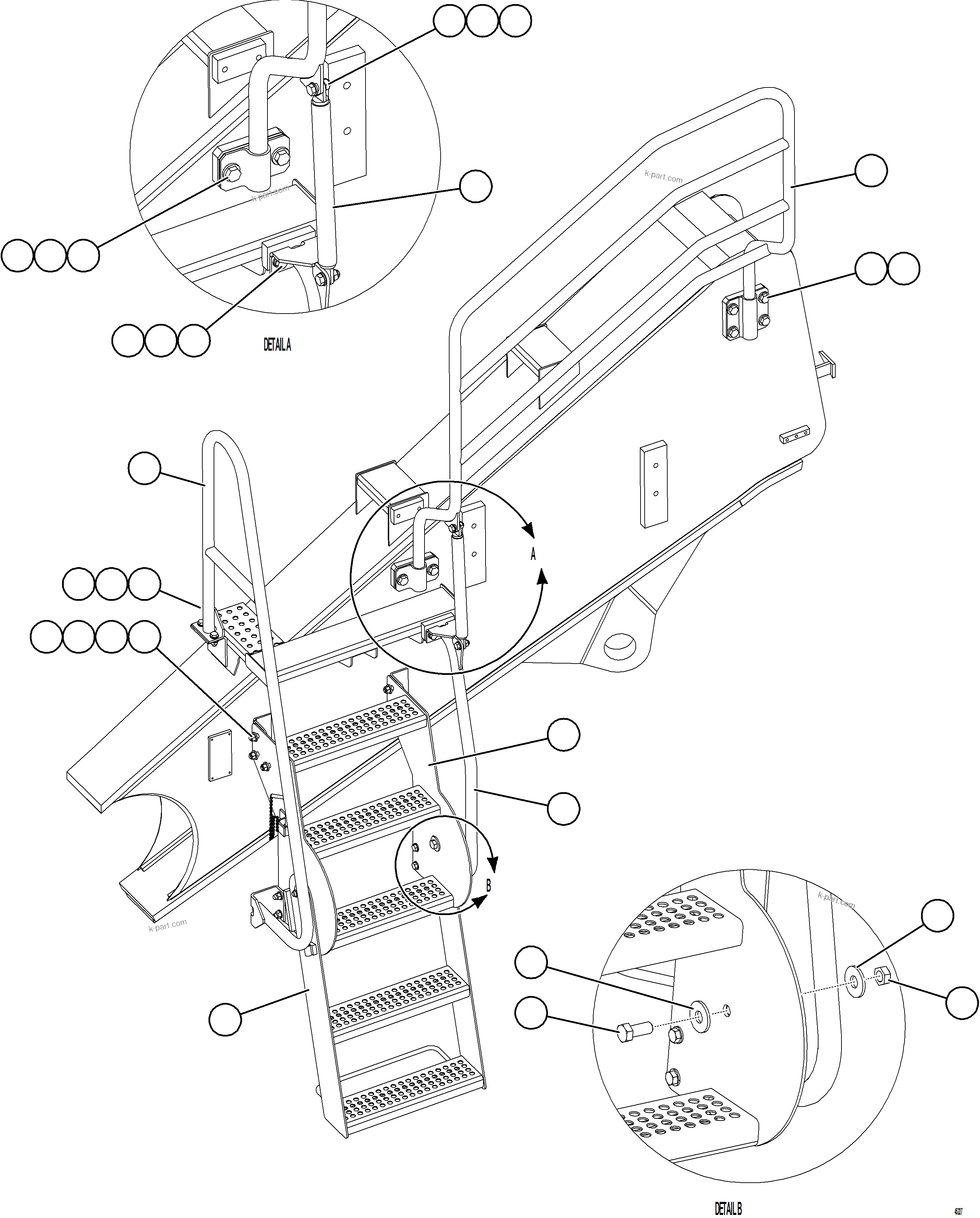 Komatsu parts book diagram for AFE78-EM 930E-5 S/N A40502 - A40505  KSA: LH ENGINE ACCESS LADDER & HANDRAILS