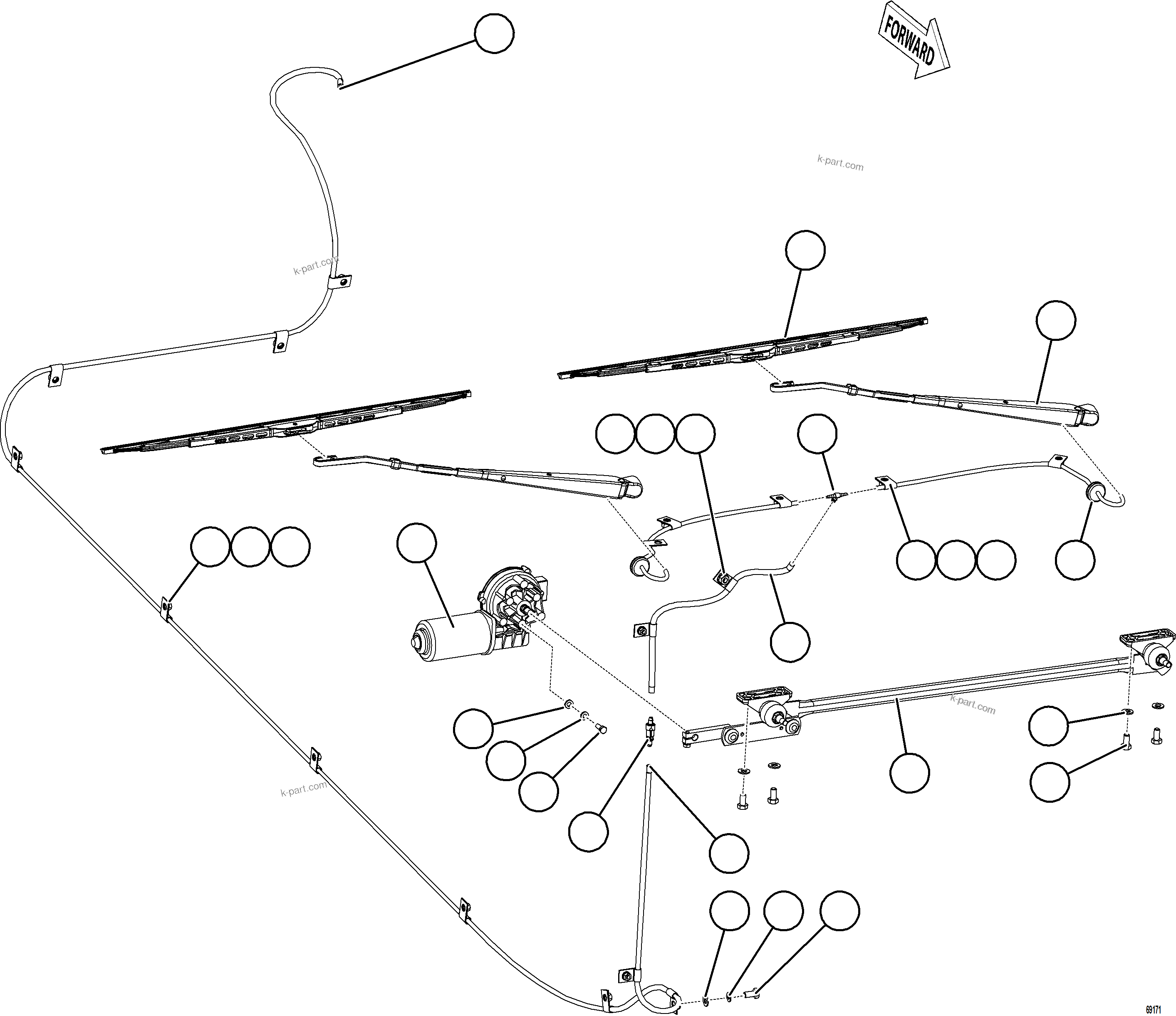 Komatsu parts book diagram for AFE78-EM 930E-5 S/N A40502 - A40505  KSA: WINDSHIELD WIPER INSTALLATION