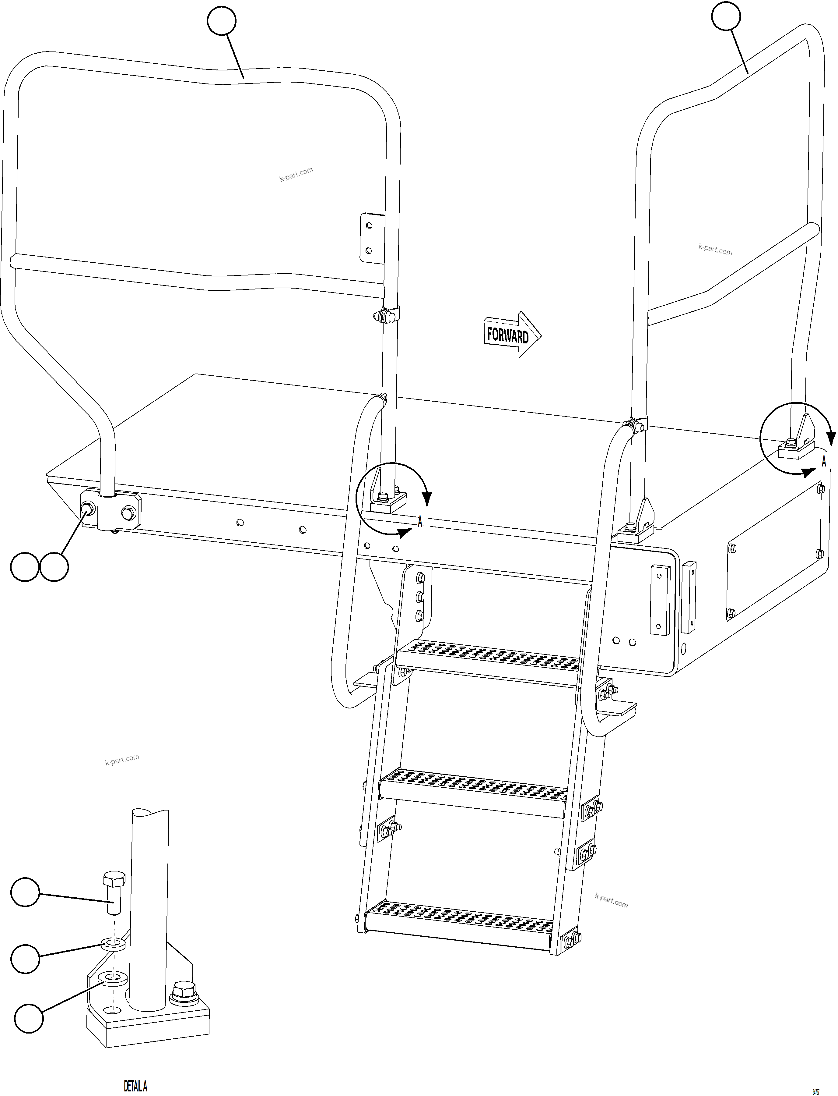 Komatsu parts book diagram for AFE78-EM 930E-5 S/N A40502 - A40505  KSA: RH LOWER PLATFORM HANDRAILS