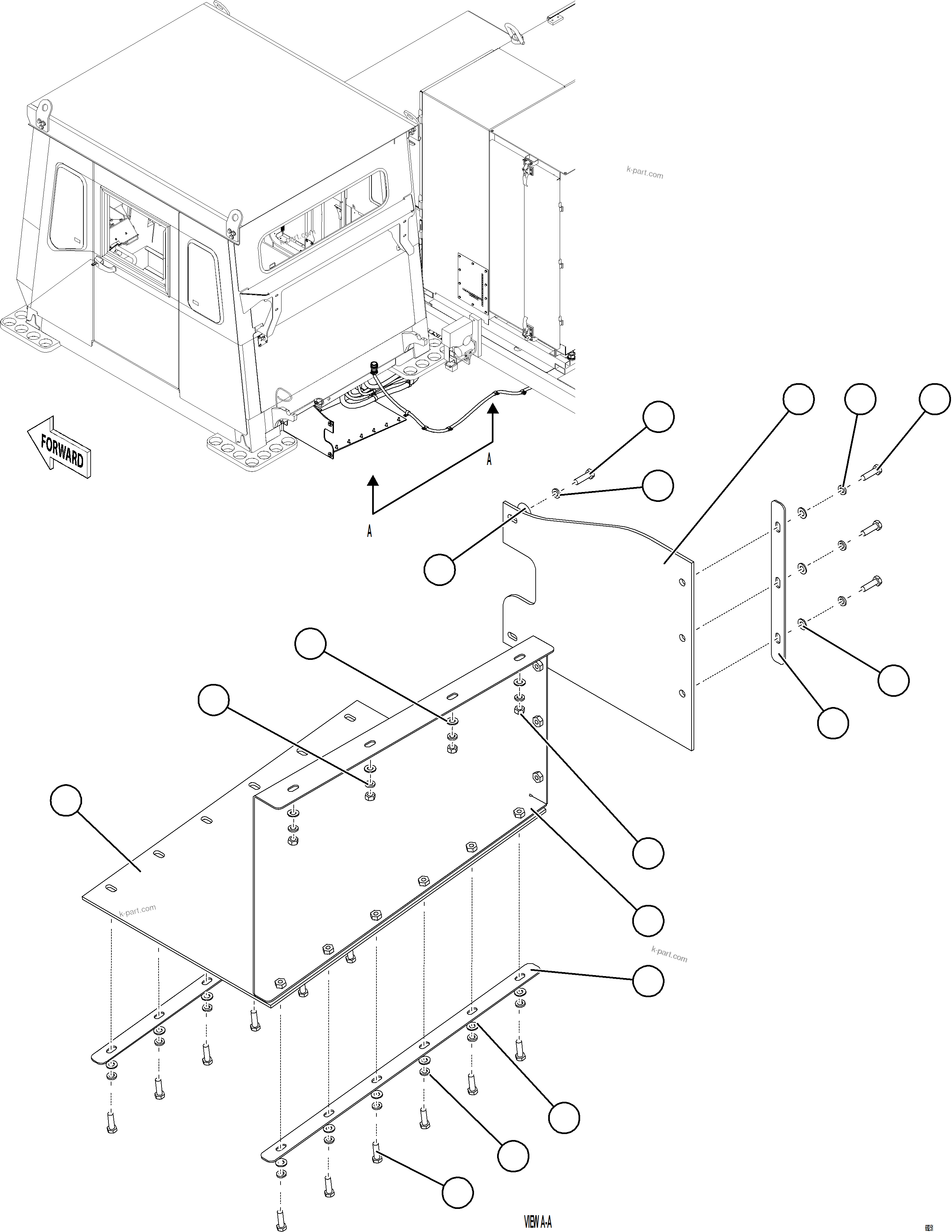 Komatsu parts book diagram for AFE78-EM 930E-5 S/N A40502 - A40505  KSA: CAB CONNECTOR MUD FLAPS