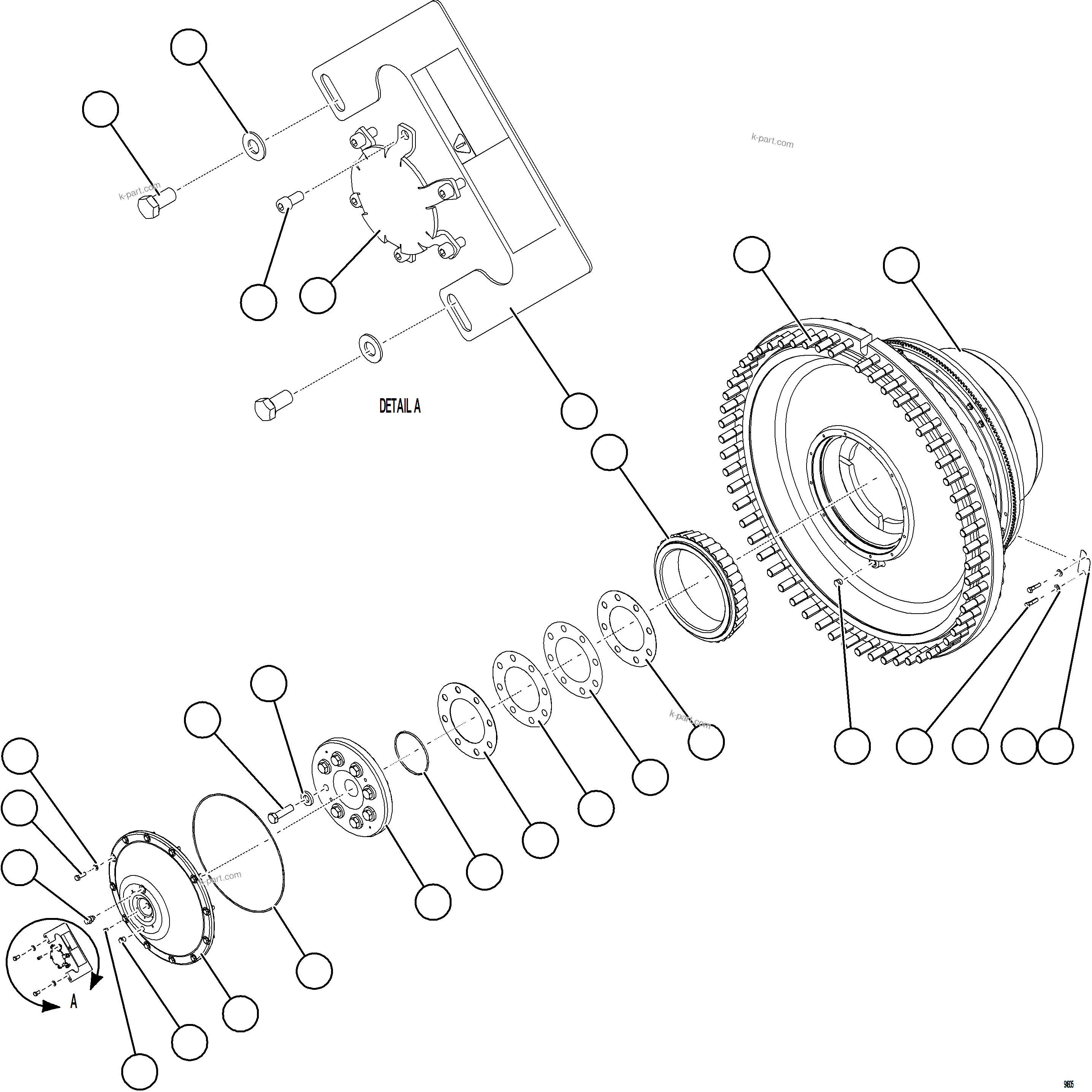 Komatsu parts book diagram for AFE78-EM 930E-5 S/N A40502 - A40505  KSA: SPINDLE, HUB AND BRAKE ASSEMBLY    1/2