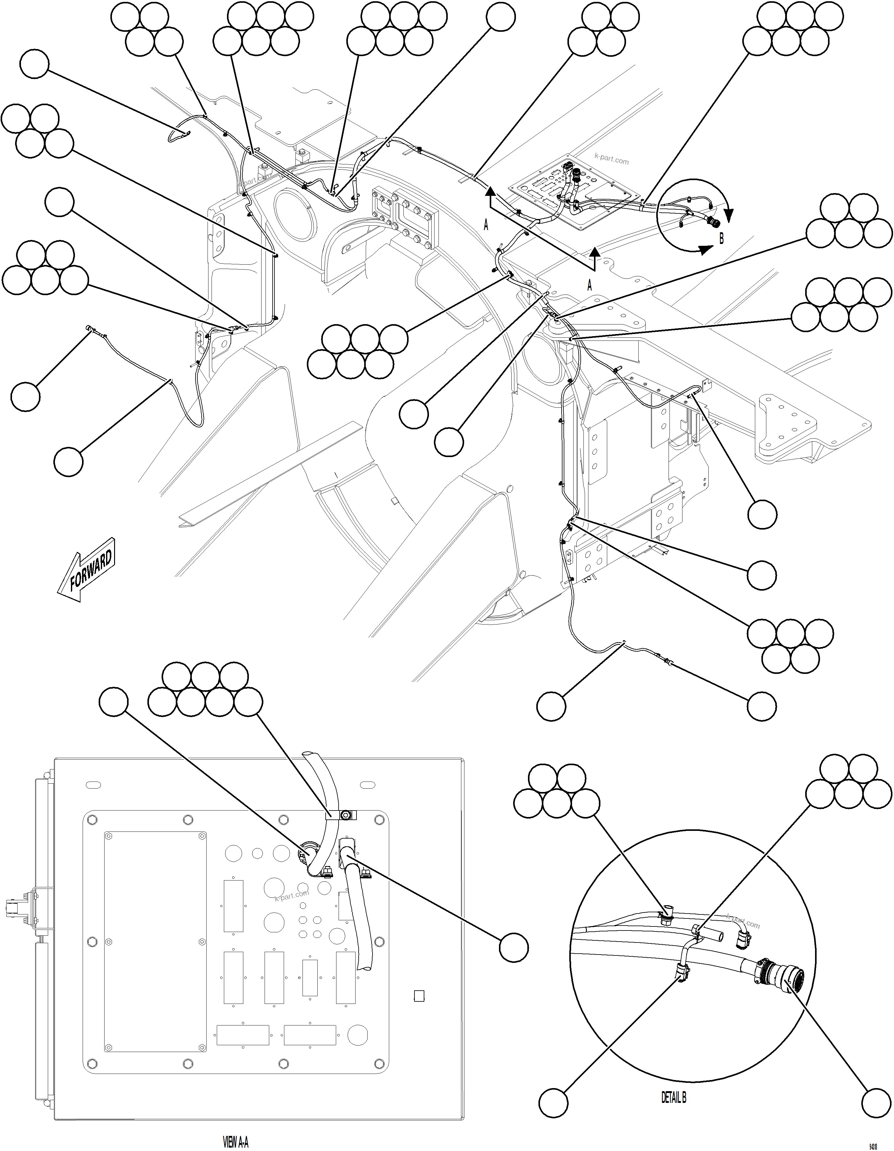 Komatsu parts book diagram for AFE78-EZ 930E-5 S/N A40612,A40614 - A40618  KCH: FRONT WHEEL SPEED SENSOR WIRING HARNESS