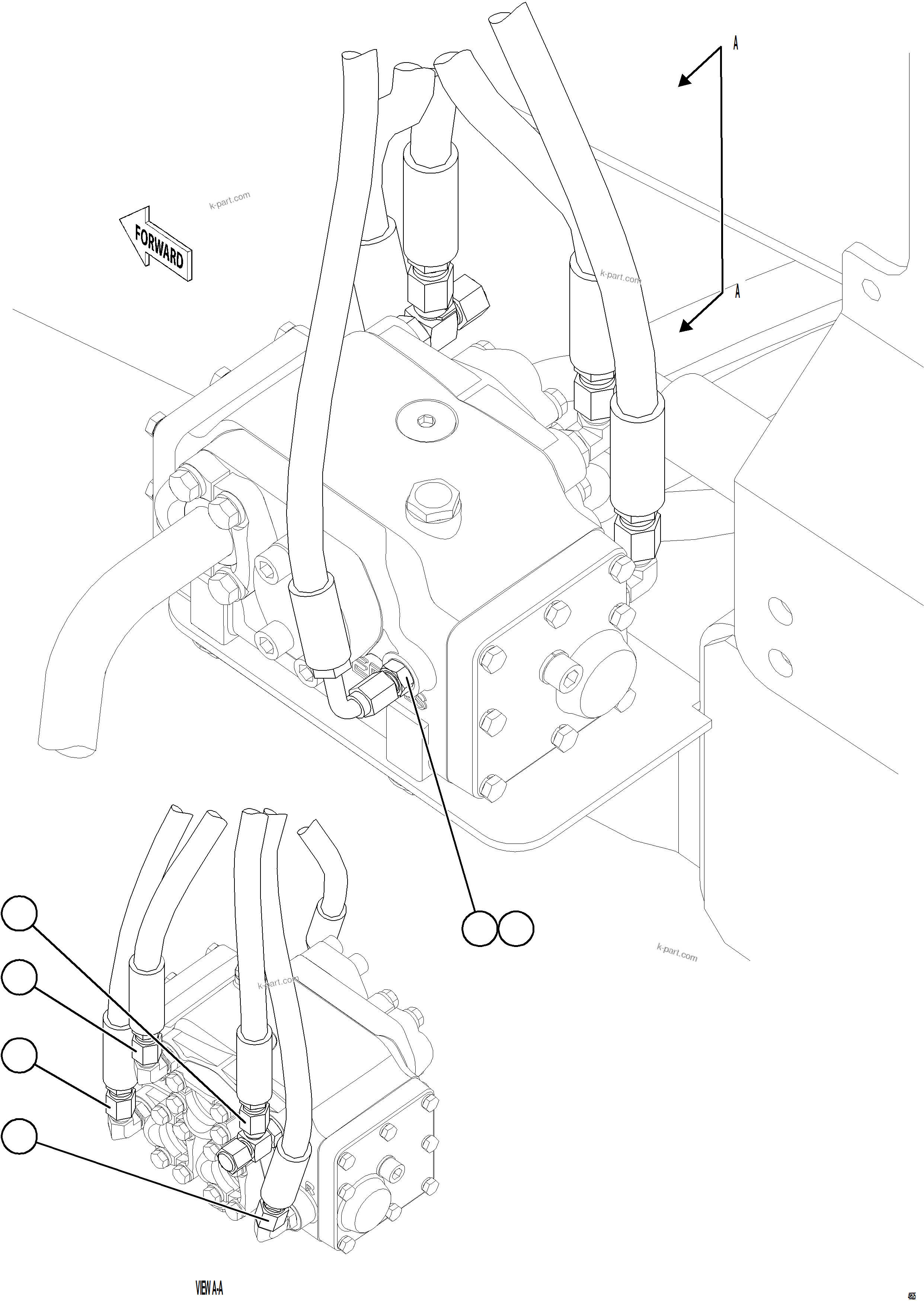 Komatsu parts book diagram for AFE78-EZ 930E-5 S/N A40612,A40614 - A40618  KCH: FLOW AMPLIFIER PIPING