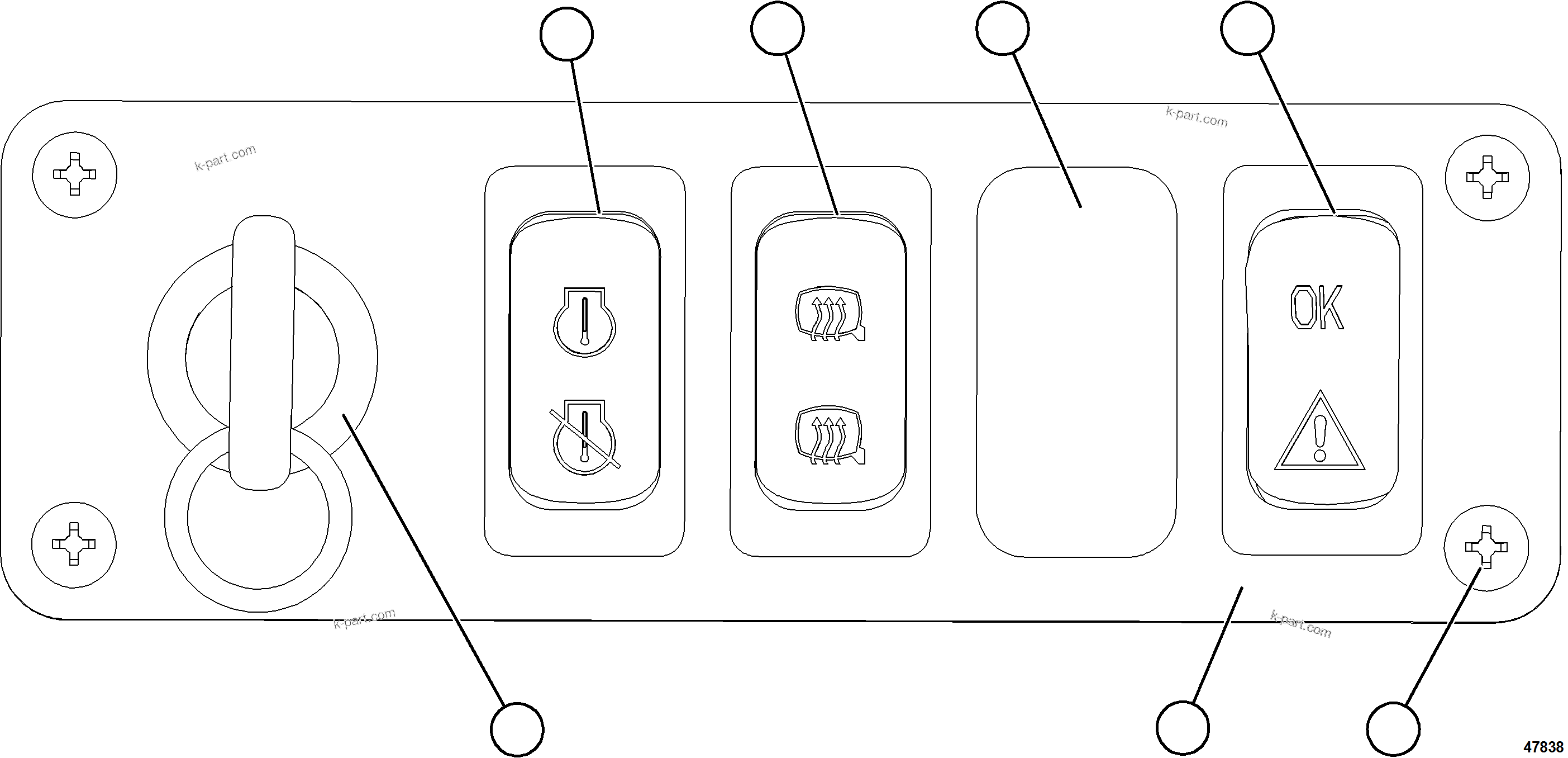Komatsu parts book diagram for AFE78-EZ 930E-5 S/N A40612,A40614 - A40618  KCH: LOWER RH DASH SWITCHES