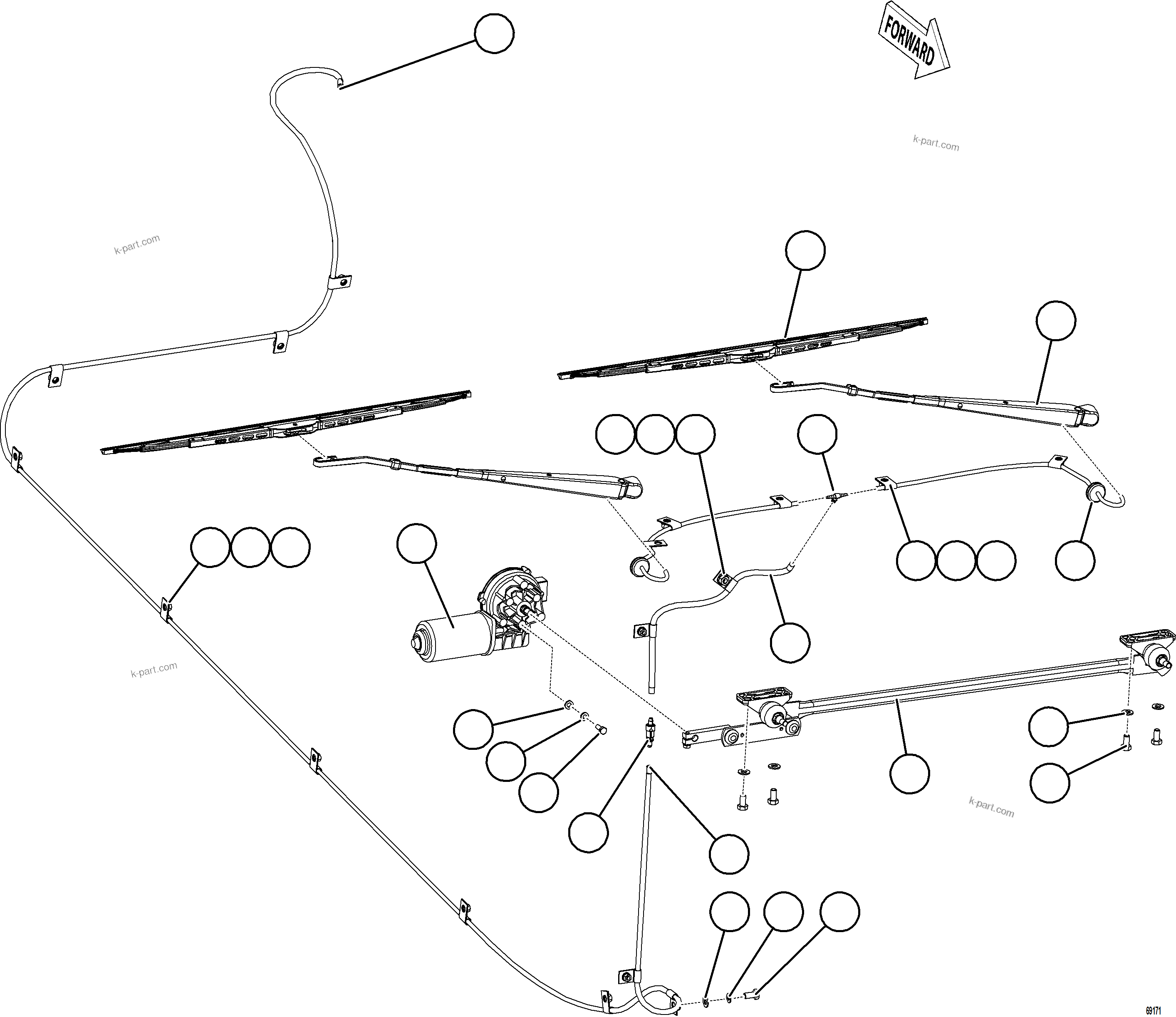 Komatsu parts book diagram for AFE78-EZ 930E-5 S/N A40612,A40614 - A40618  KCH: WINDSHIELD WIPER INSTALLATION
