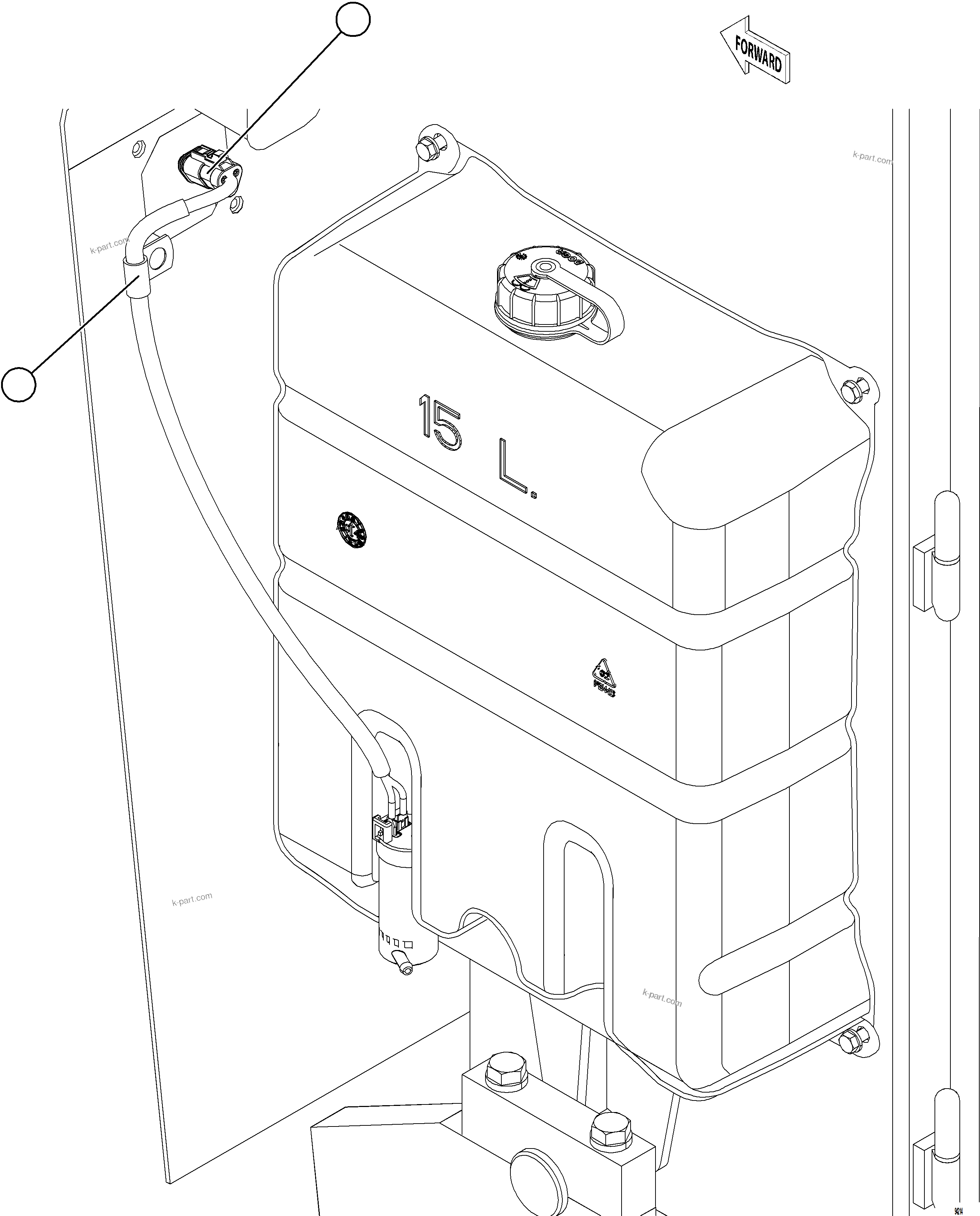Komatsu parts book diagram for AFE78-EZ 930E-5 S/N A40612,A40614 - A40618  KCH: WINDSHIELD WASHER RESERVOIR INSTALLATION    2/2