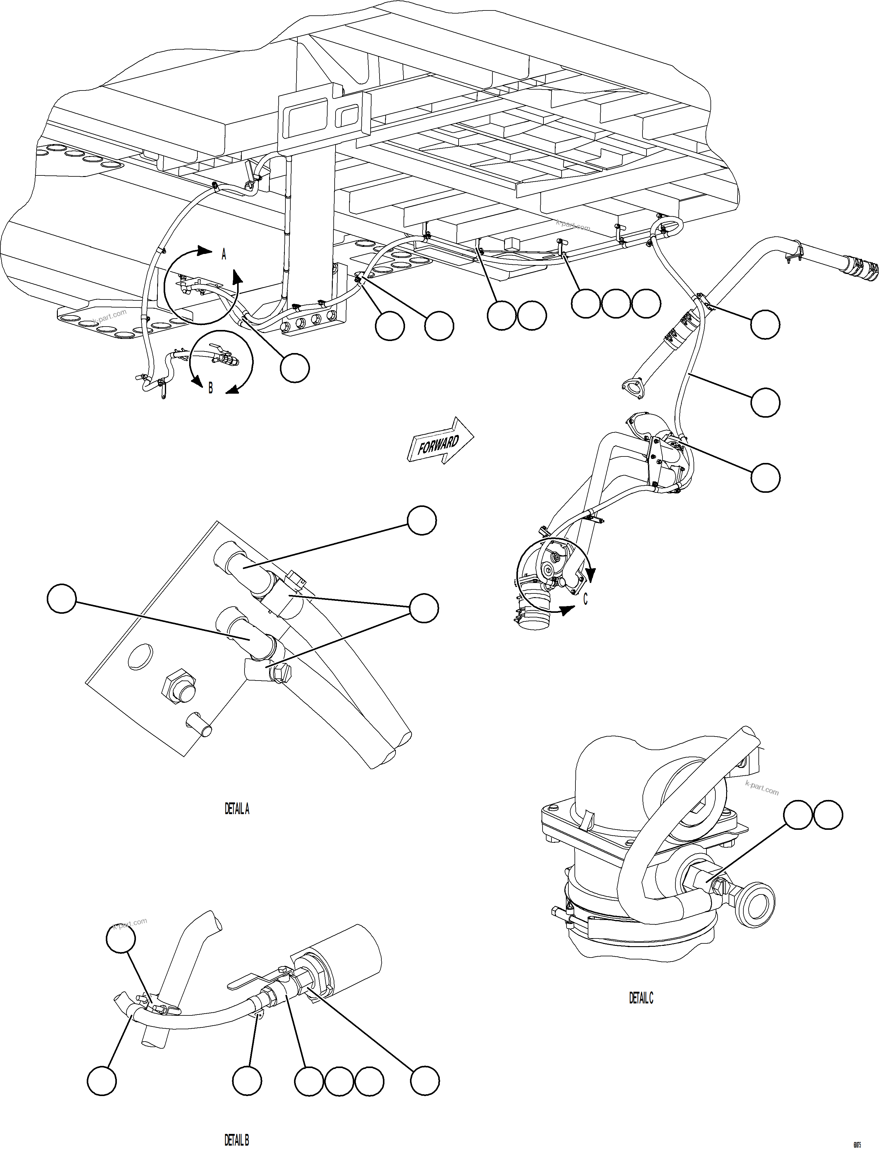 Komatsu parts book diagram for AFE78-EZ 930E-5 S/N A40612,A40614 - A40618  KCH: HEATER HOSE INSTALLATION    1/2