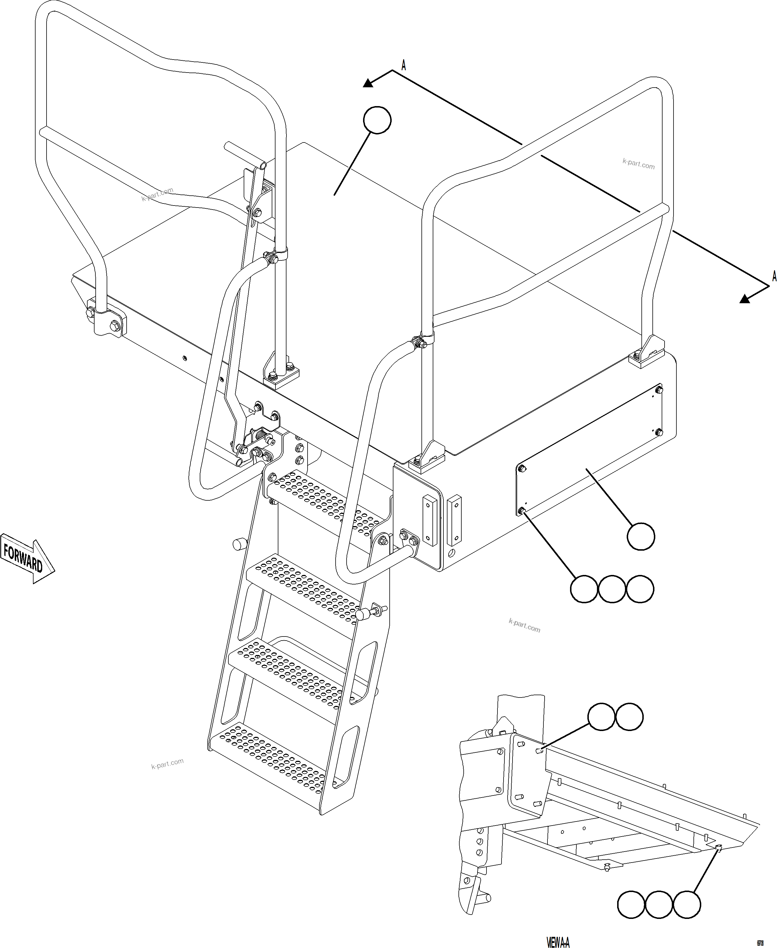 Komatsu parts book diagram for AFE78-EZ 930E-5 S/N A40612,A40614 - A40618  KCH: RH LOWER PLATFORM INSTALLATION