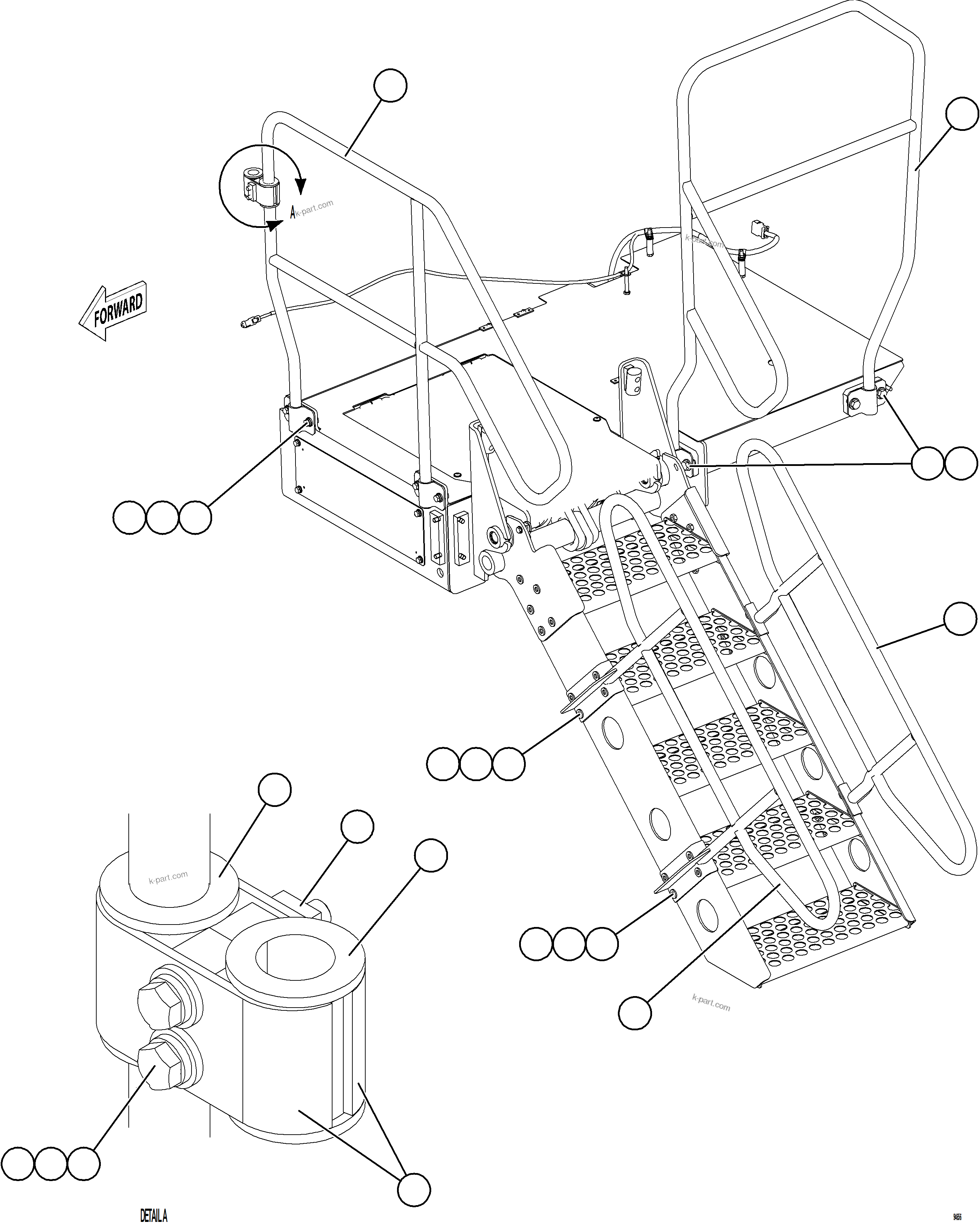 Komatsu parts book diagram for AFE78-EZ 930E-5 S/N A40612,A40614 - A40618  KCH: LH LOWER PLATFORM HANDRAILS