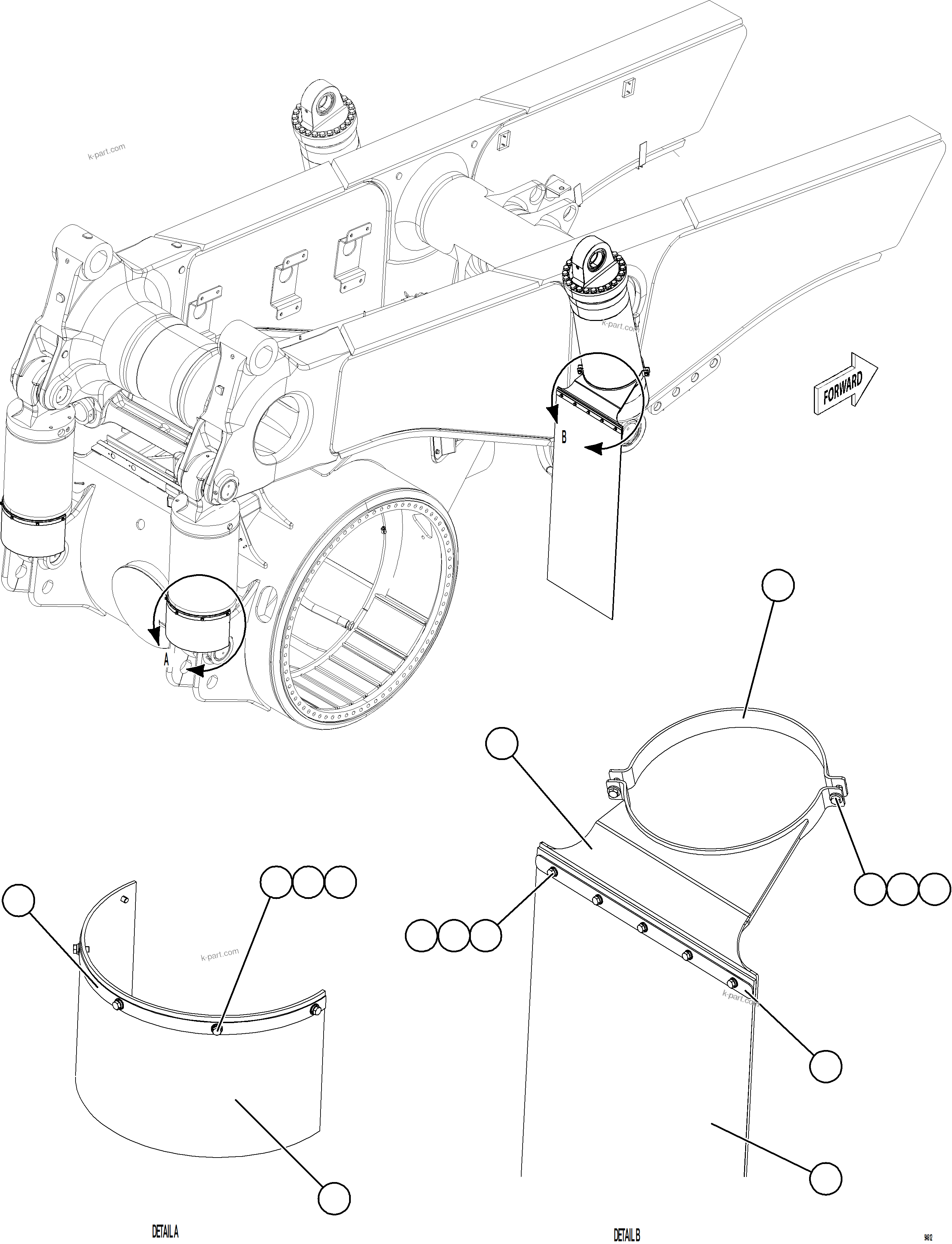 Komatsu parts book diagram for AFE78-EZ 930E-5 S/N A40612,A40614 - A40618  KCH: REAR SUSPENSION MUD FLAP