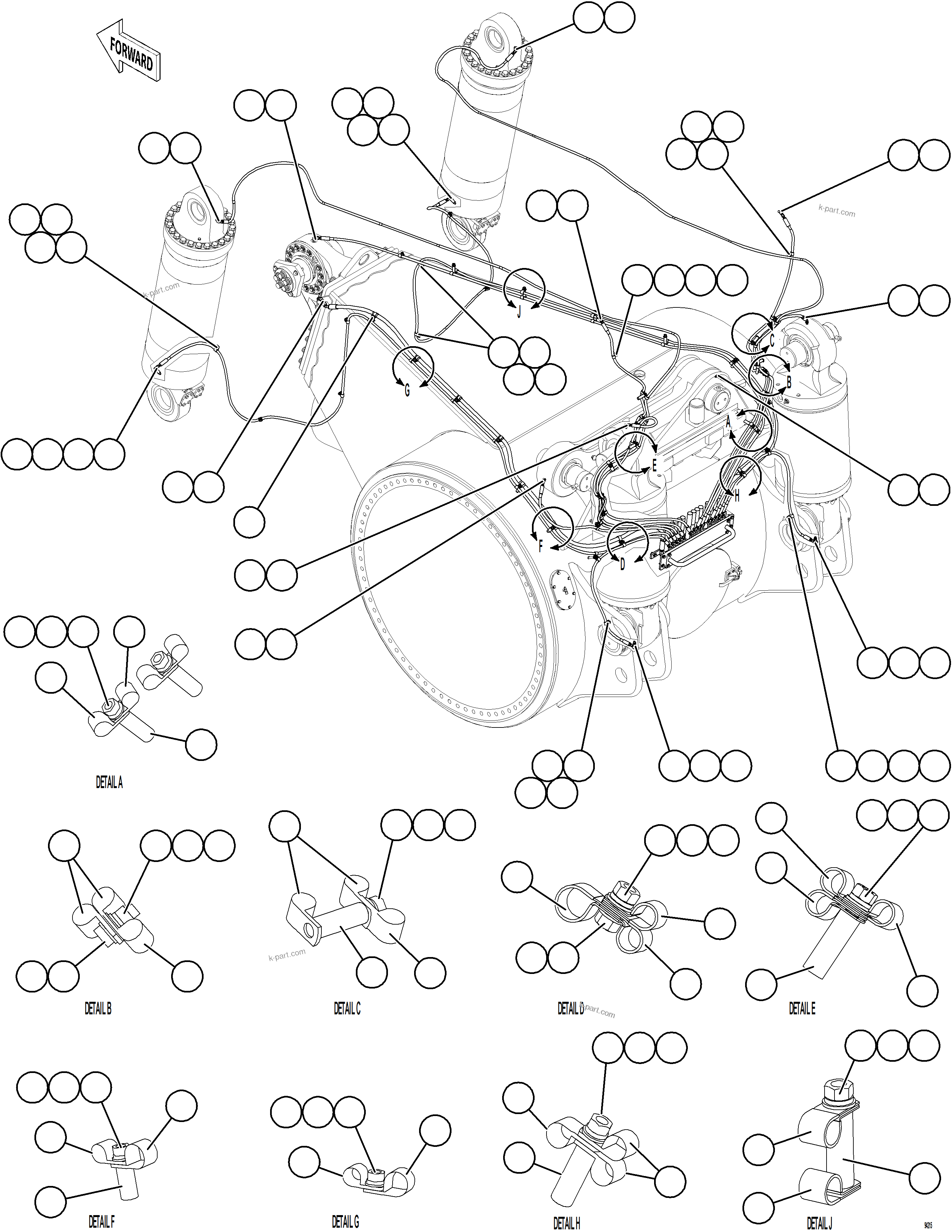 Komatsu parts book diagram for AFE78-EZ 930E-5 S/N A40612,A40614 - A40618  KCH: AUTOMATIC LUBRICATION SYSTEM PIPING - REAR    2/2