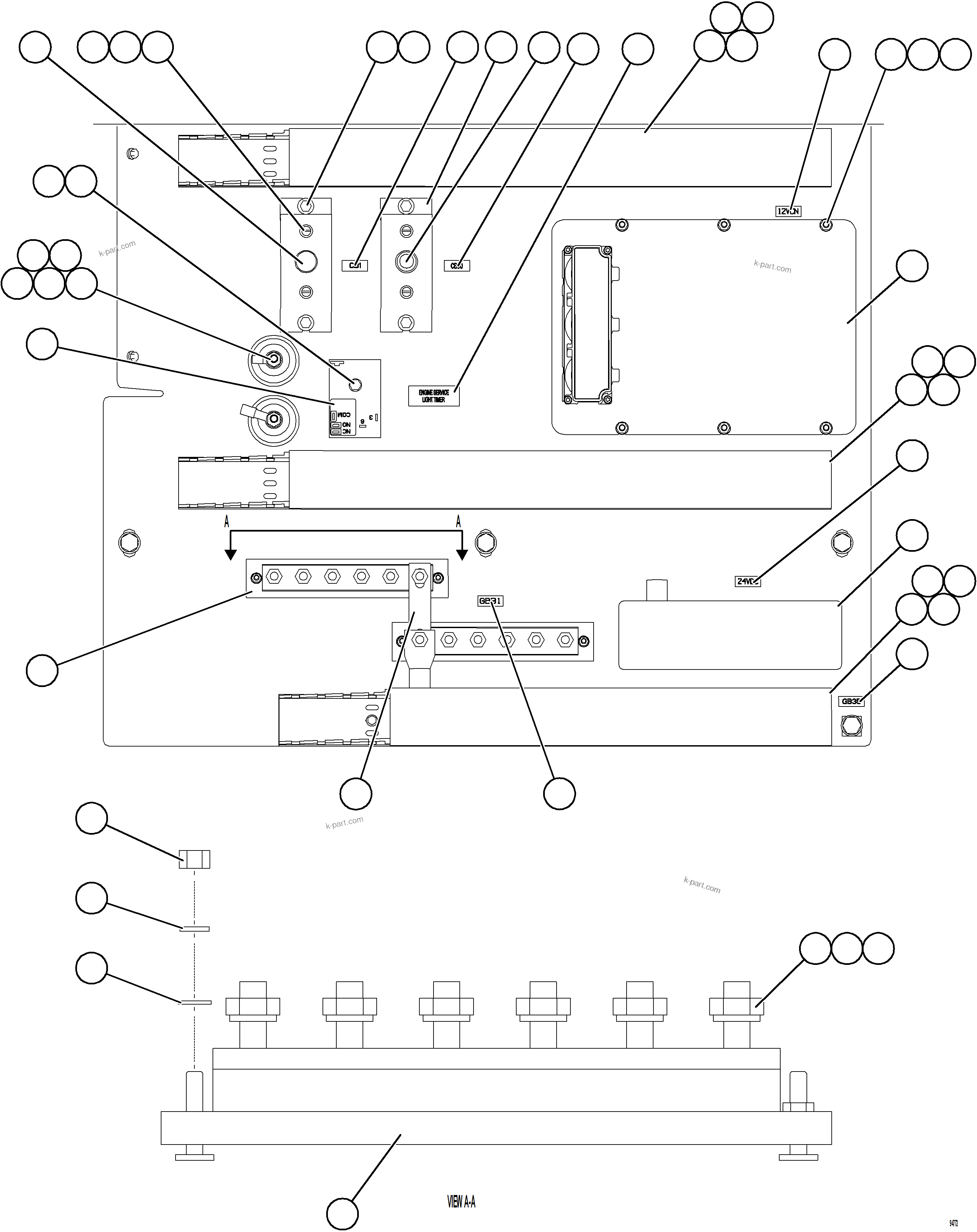 Komatsu parts book diagram for AFE78-FD 930E-5 S/N A40629 - A40631  KSA: AUXILIARY CONTROL CABINET - RH WALL    2/2