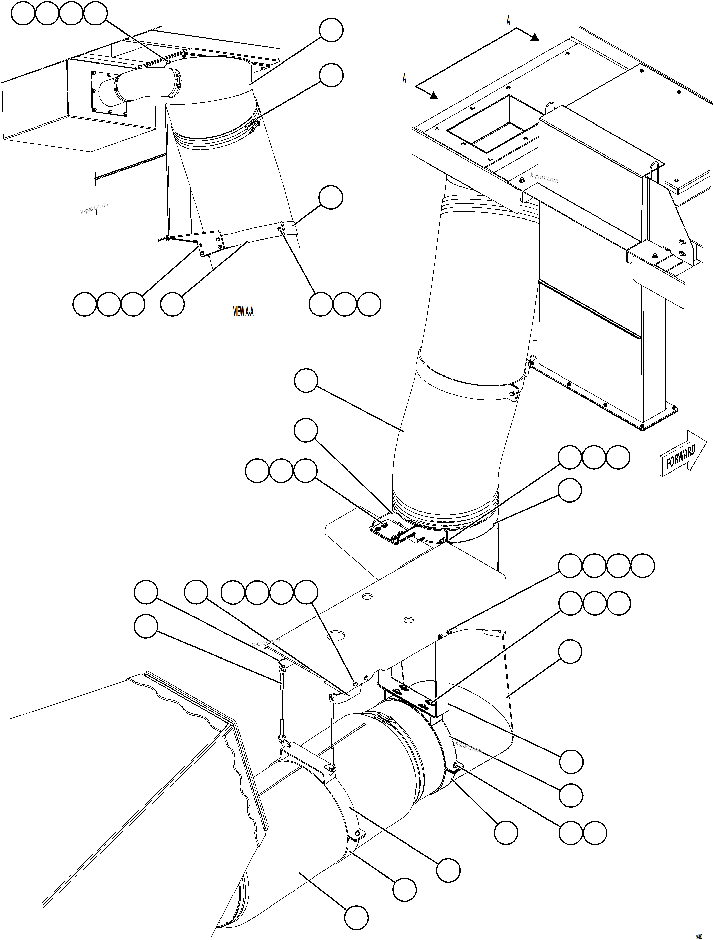 Komatsu parts book diagram for AFE78-FD 930E-5 S/N A40629 - A40631  KSA: REAR AXLE BLOWER DUCTS