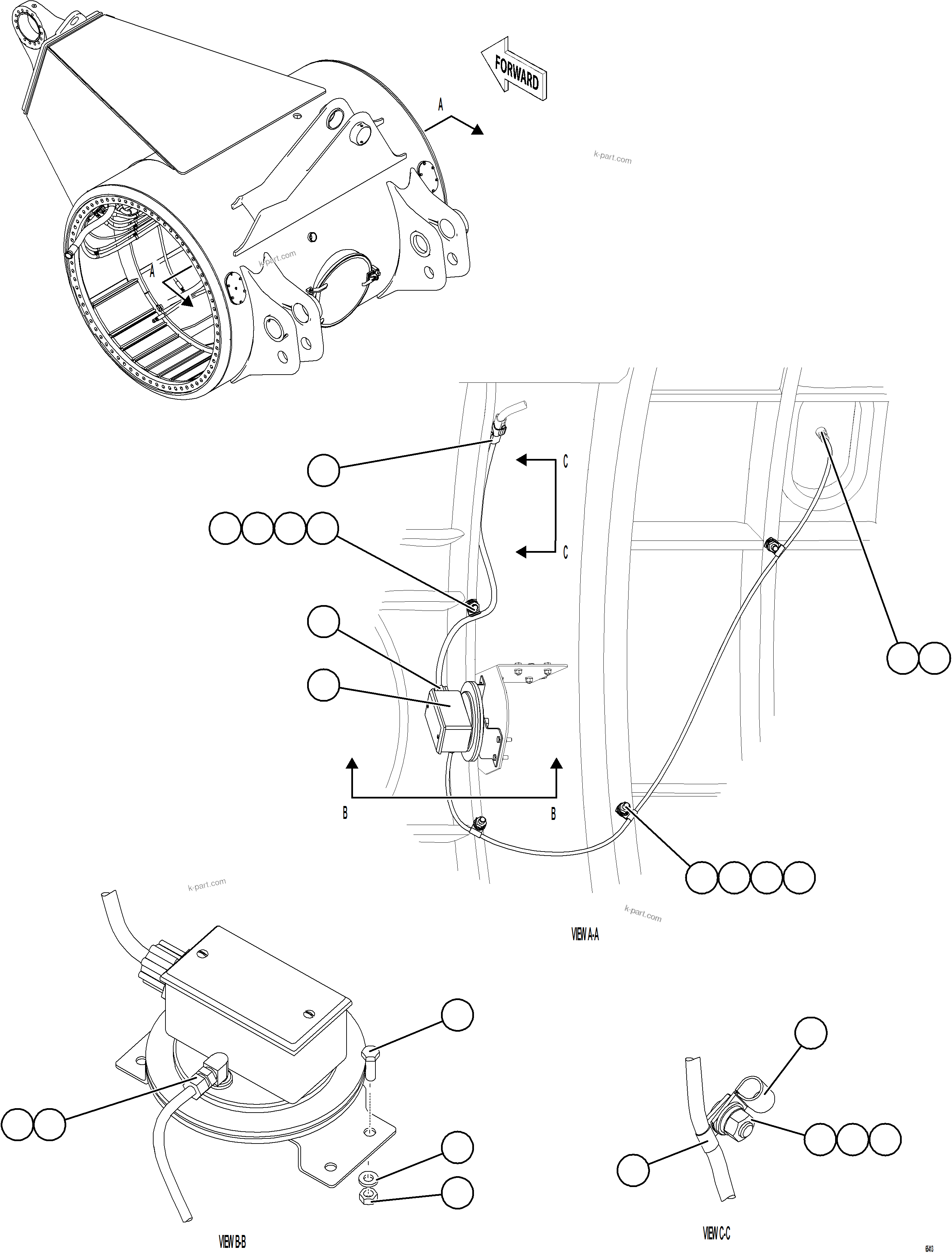 Komatsu parts book diagram for AFE78-FD 930E-5 S/N A40629 - A40631  KSA: REAR AXLE BLOWER PRESSURE SWITCH INSTALLATION  1/2