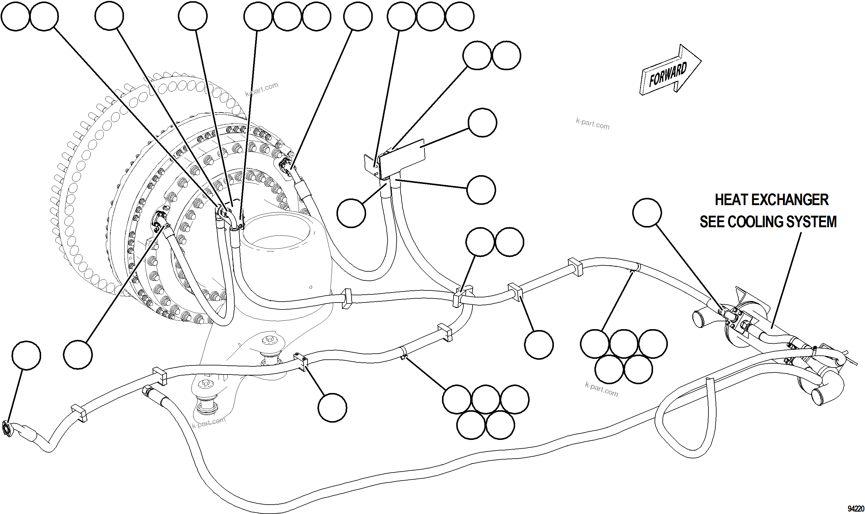 Komatsu parts book diagram for AFE78-FD 930E-5 S/N A40629 - A40631  KSA: BRAKE COOLING PIPING - LEFT FRONT    1/2