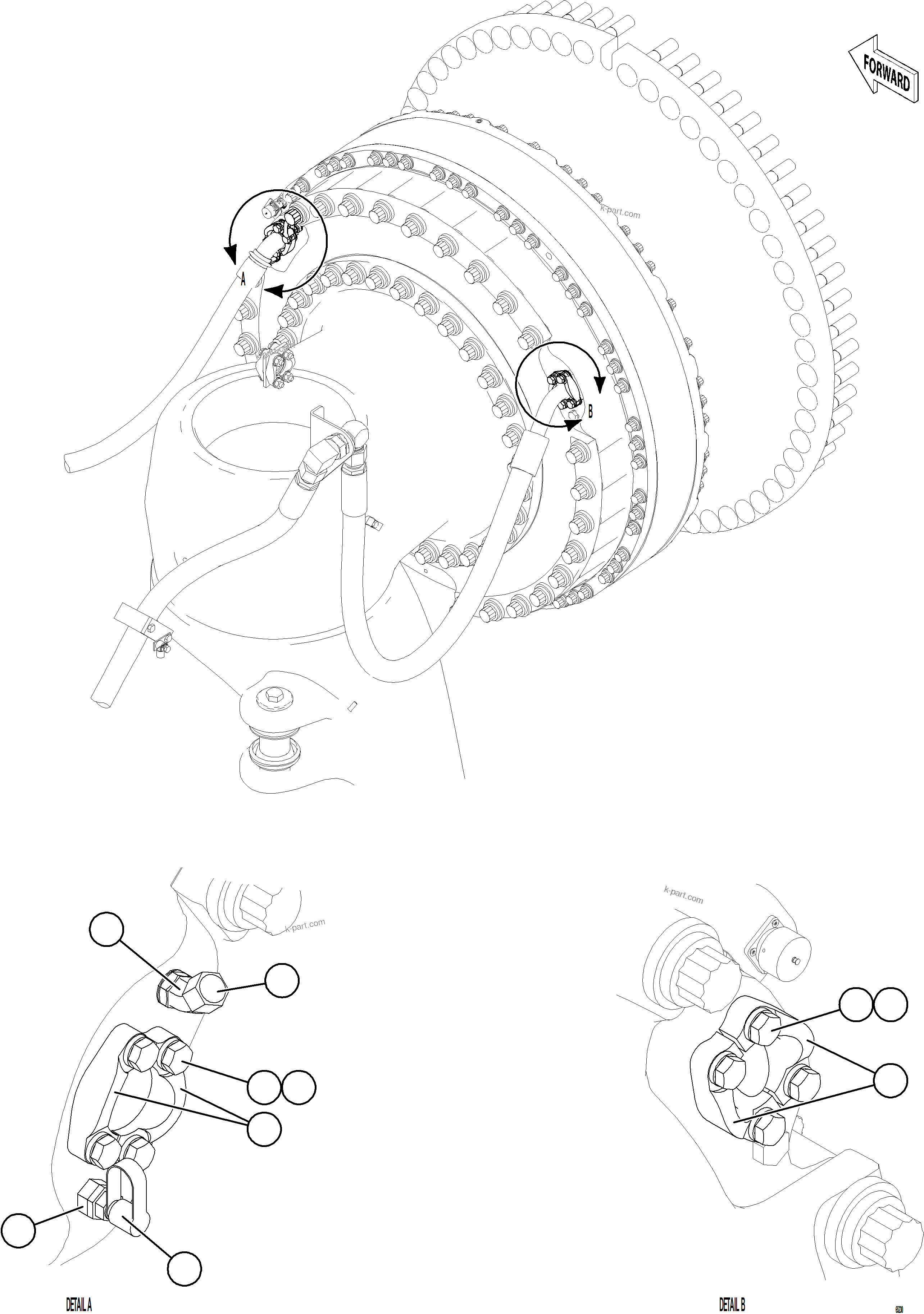 Komatsu parts book diagram for AFE78-FD 930E-5 S/N A40629 - A40631  KSA: BRAKE COOLING PIPING - RIGHT FRONT    2/2