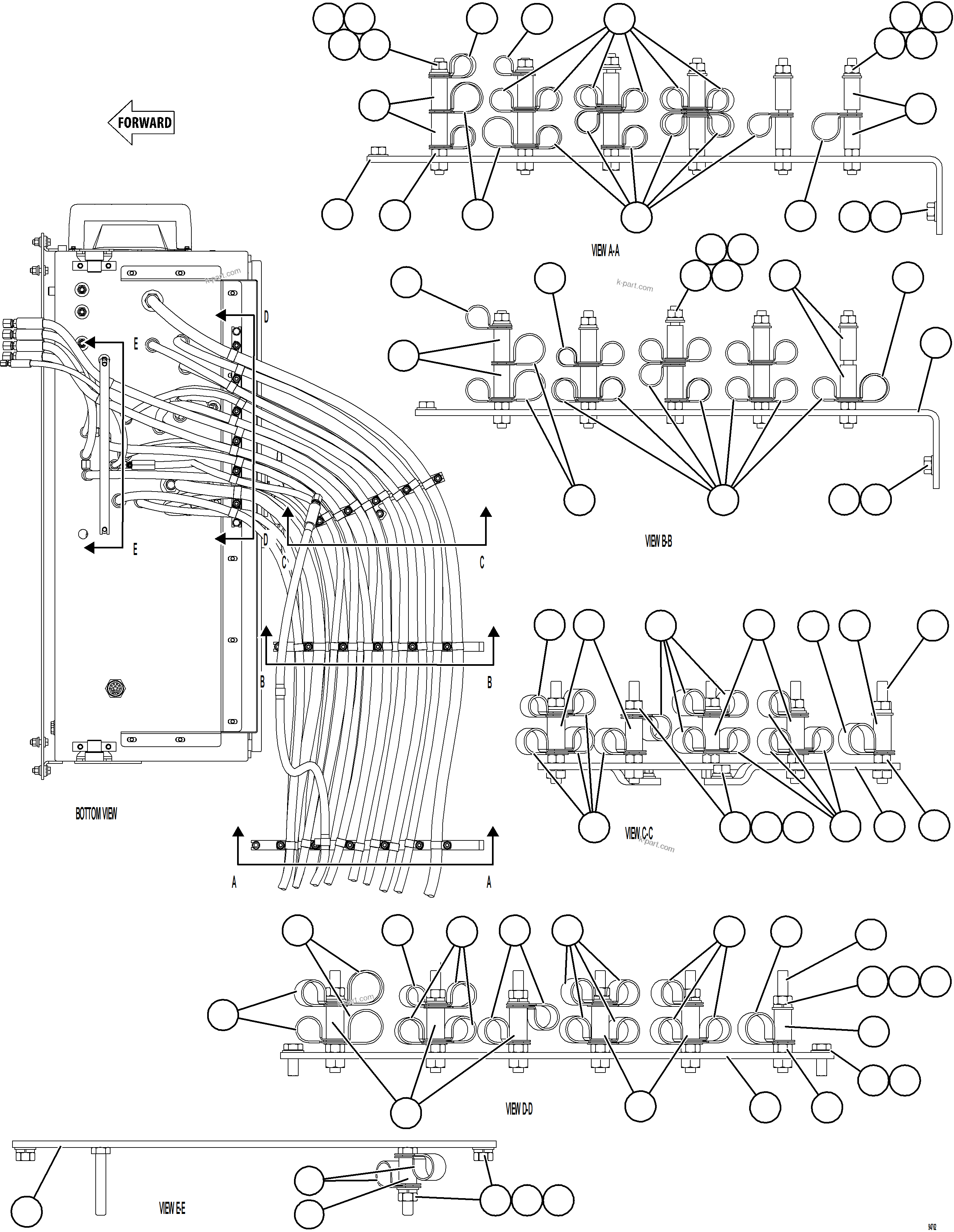 Komatsu parts book diagram for AFE78-FD 930E-5 S/N A40629 - A40631  KSA: HYDRAULIC BRAKE CABINET HOSE CLAMPING    1/3