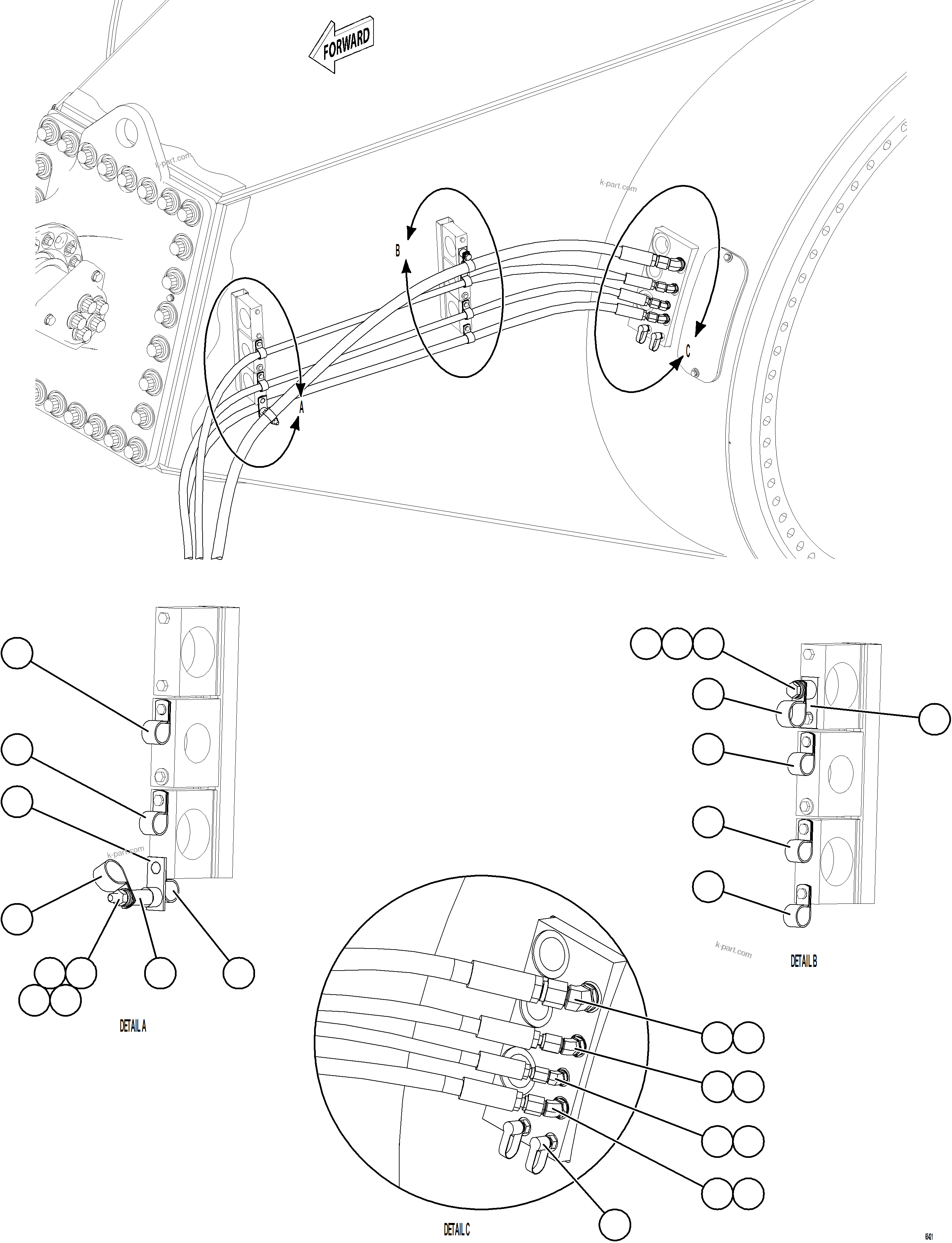 Komatsu parts book diagram for AFE78-FD 930E-5 S/N A40629 - A40631  KSA: REAR BRAKE APPLY PIPING    1/2