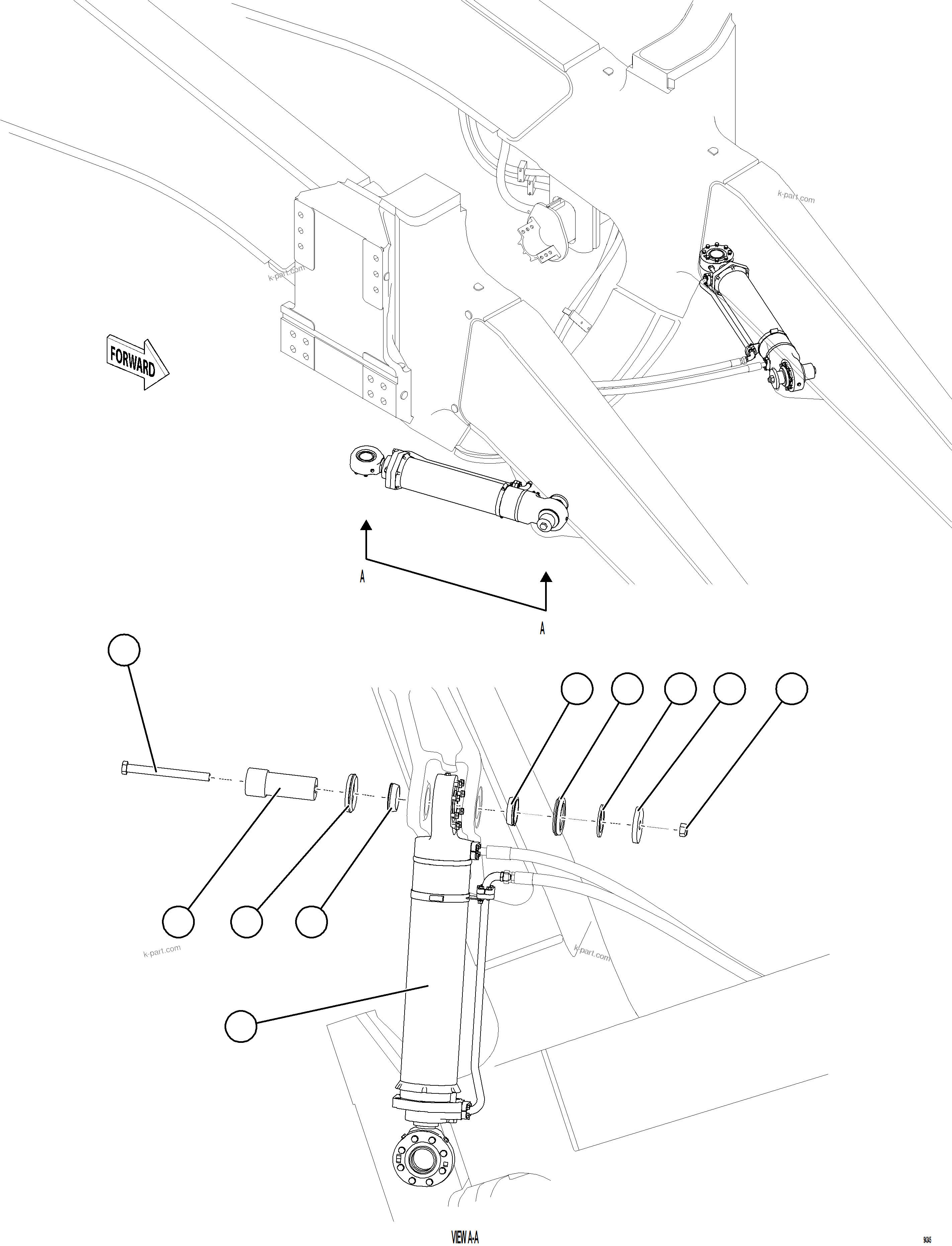 Komatsu parts book diagram for AFE78-FD 930E-5 S/N A40629 - A40631  KSA: STEERING CYLINDER INSTALLATION