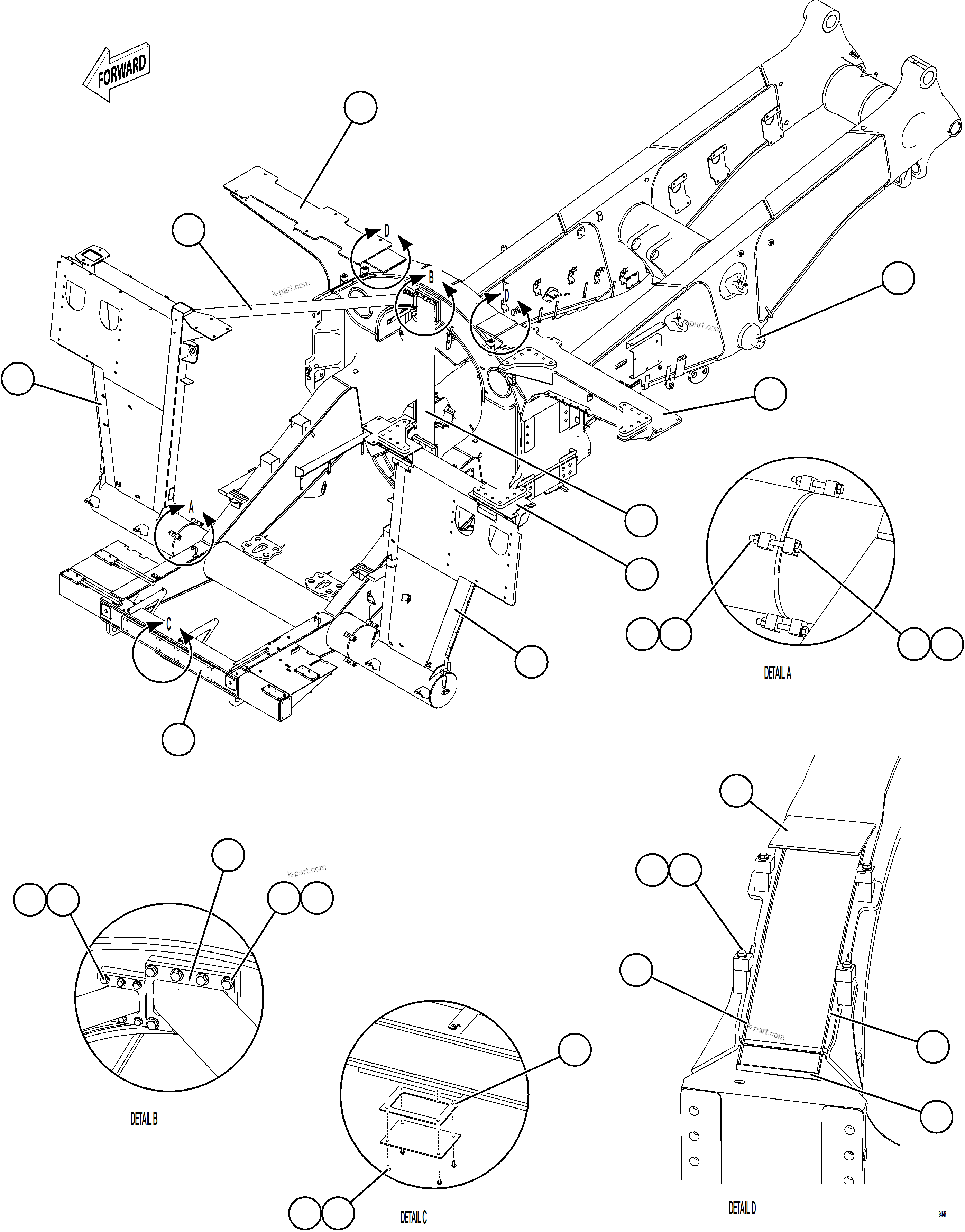 Komatsu parts book diagram for AFE78-FD 930E-5 S/N A40629 - A40631  KSA: FRAME & UPRIGHTS