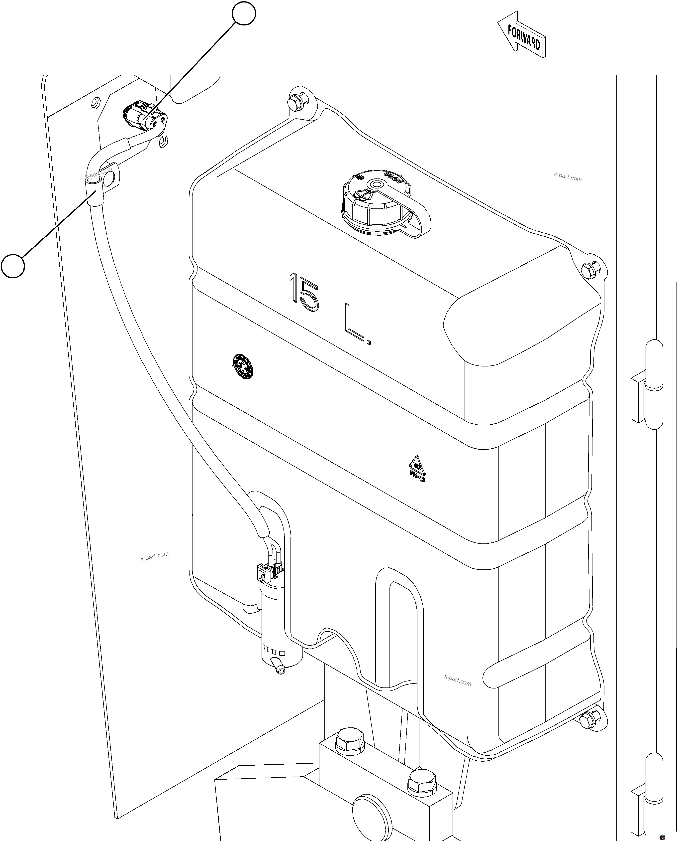 Komatsu parts book diagram for AFE78-FD 930E-5 S/N A40629 - A40631  KSA: WINDSHIELD WASHER RESERVOIR INSTALLATION    2/2
