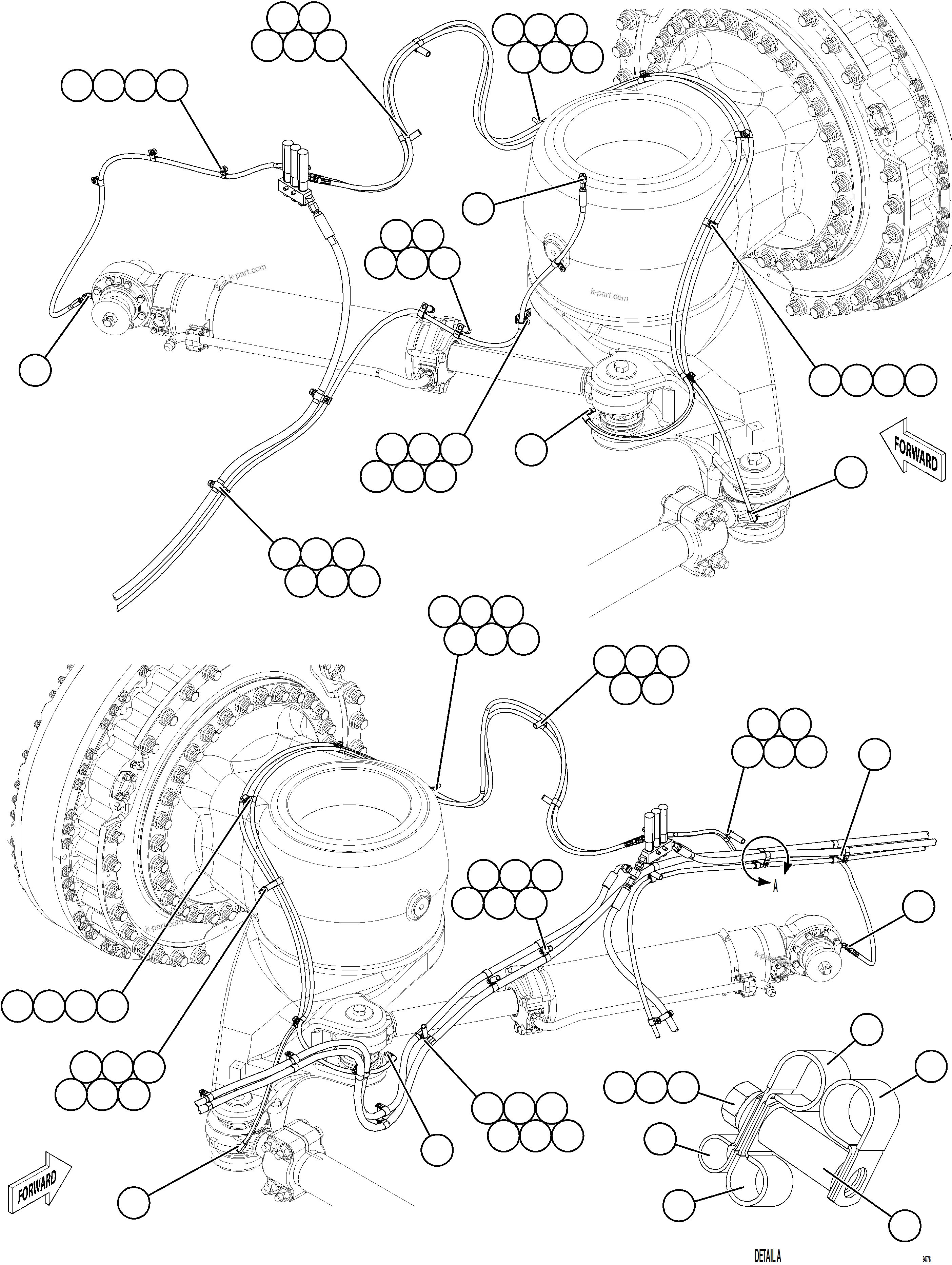 Komatsu parts book diagram for AFE78-FD 930E-5 S/N A40629 - A40631  KSA: AUTOMATIC LUBRICATION SYSTEM PIPING - FRONT    2/4