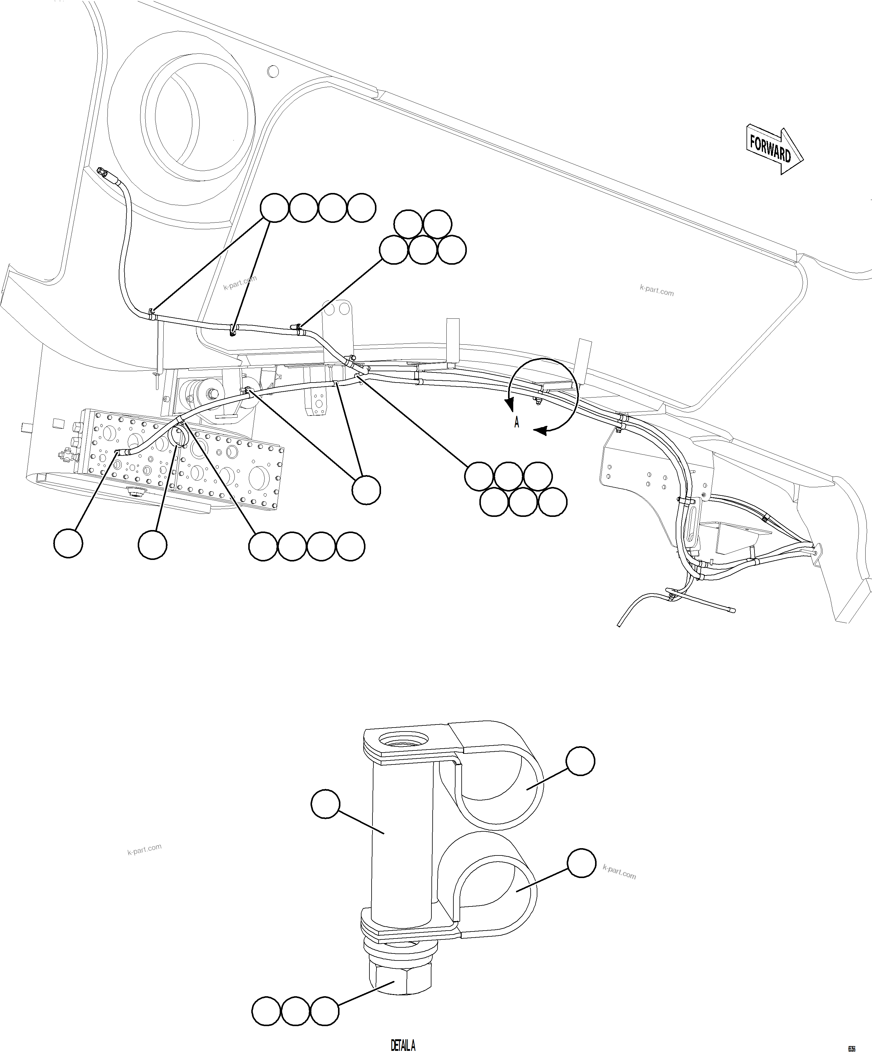 Komatsu parts book diagram for AFE78-FD 930E-5 S/N A40629 - A40631  KSA: AUTOMATIC LUBRICATION SYSTEM PIPING - FRONT    4/4