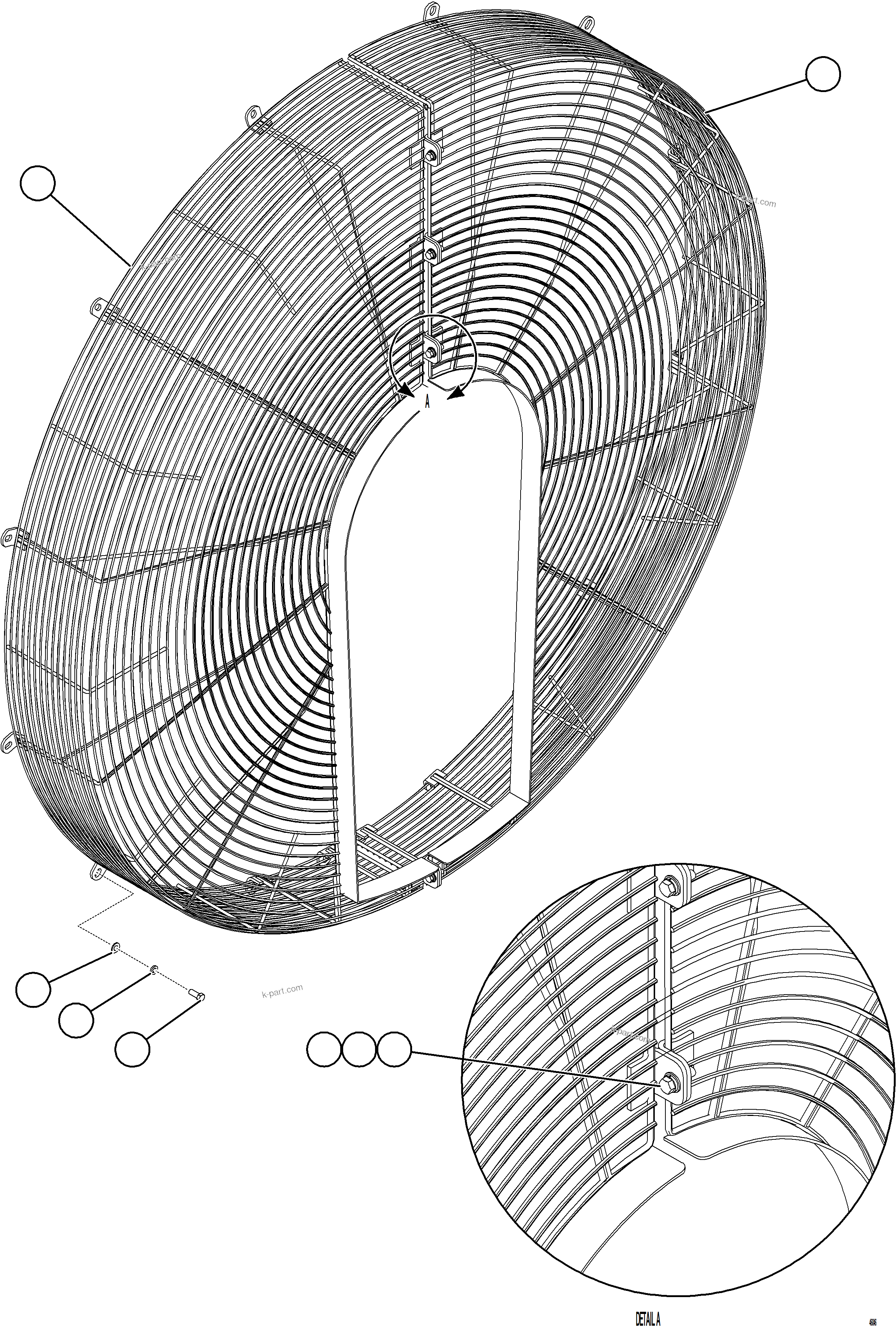 Komatsu parts book diagram for AFE84-M 730E-10 S/N A50047 - A50048  KAL: FAN GUARD INSTALLATION
