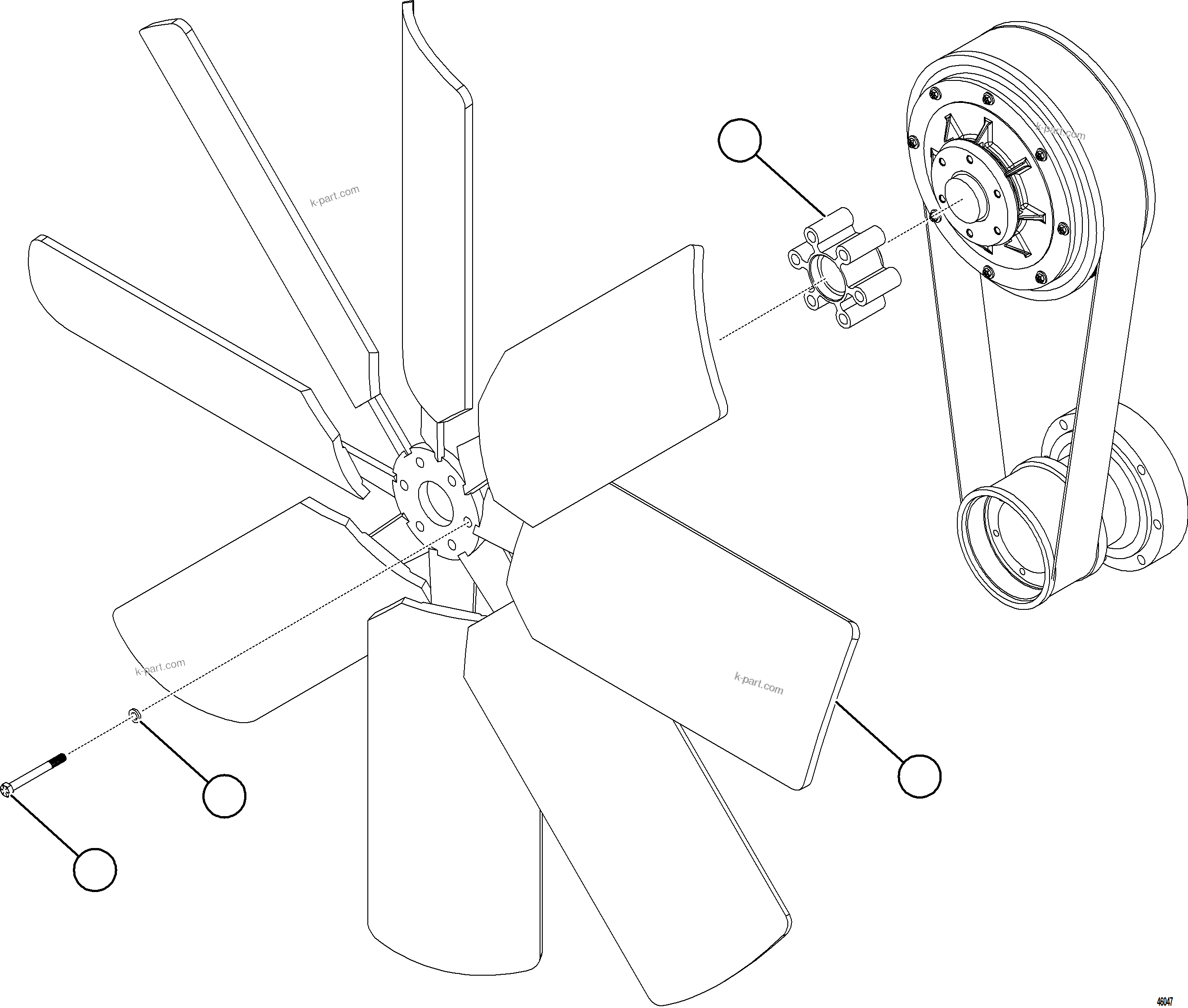 Komatsu parts book diagram for AFE84-M 730E-10 S/N A50047 - A50048  KAL: FAN INSTALLATION
