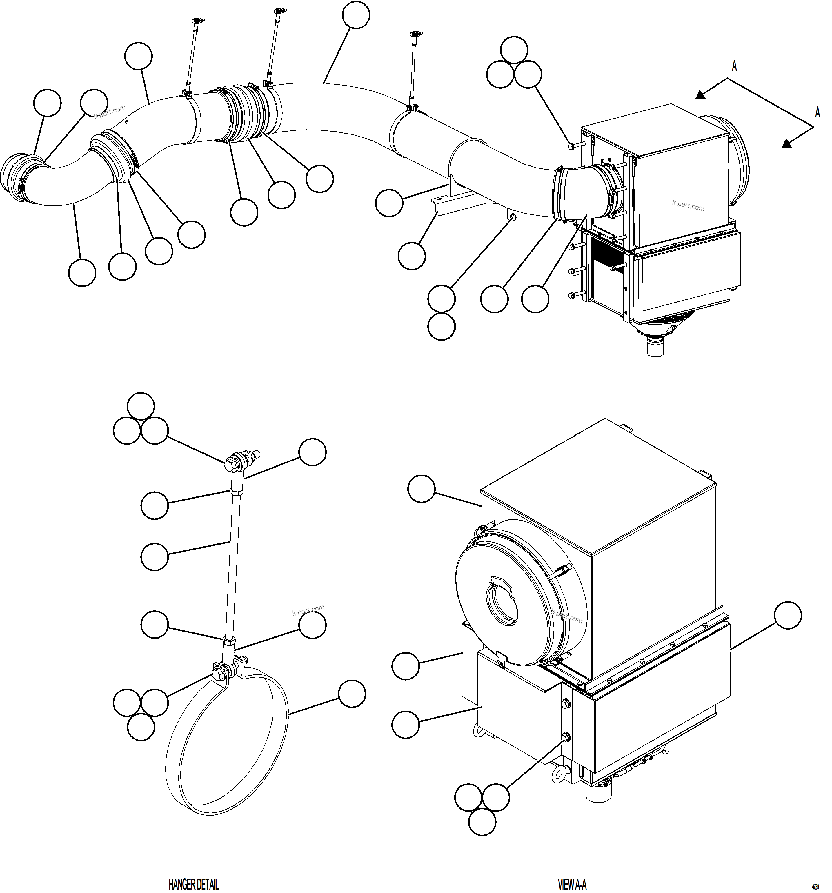 Komatsu parts book diagram for AFE84-M 730E-10 S/N A50047 - A50048  KAL: AIR CLEANER PIPING & INSTALLATION - RH