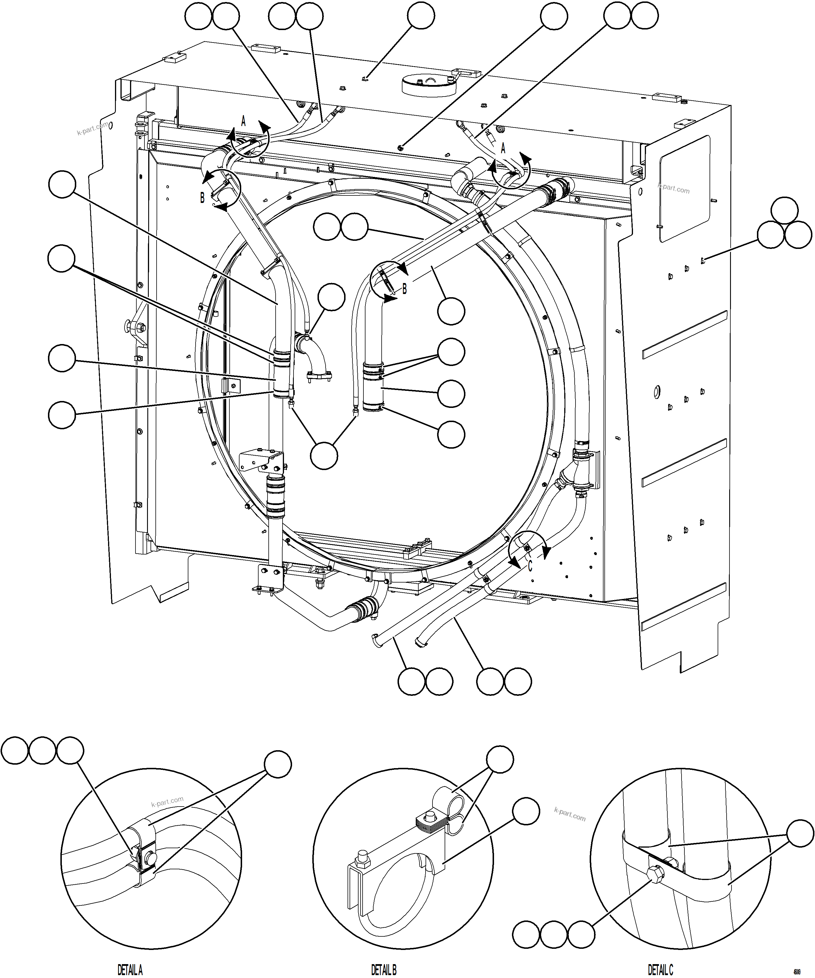 Komatsu parts book diagram for AFE84-M 730E-10 S/N A50047 - A50048  KAL: RADIATOR PIPING    1/3