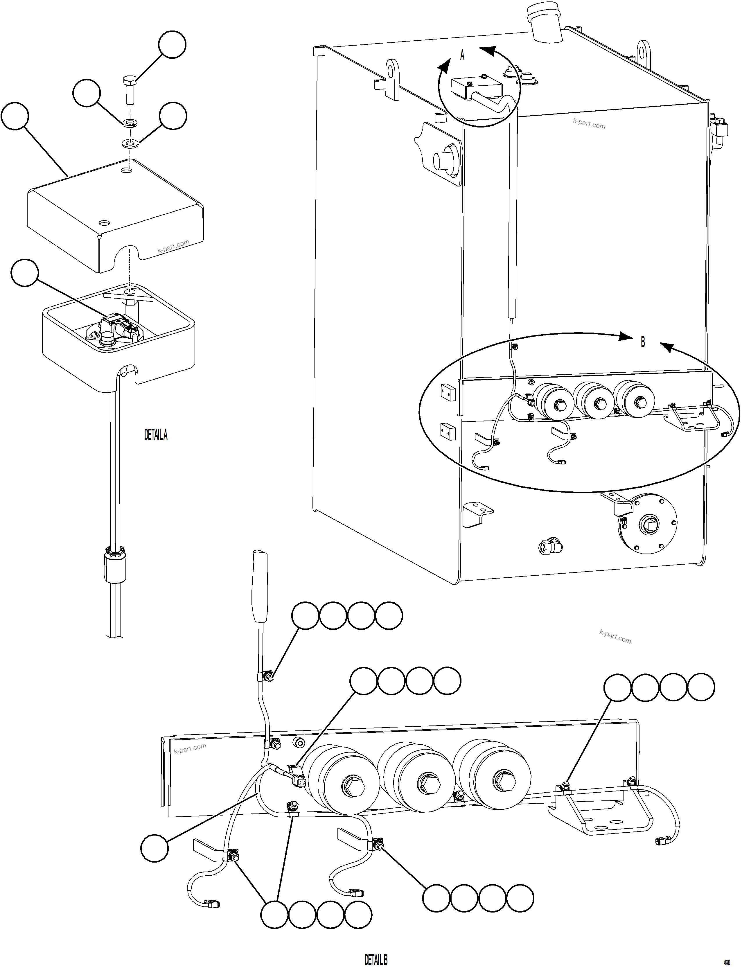 Komatsu parts book diagram for AFE84-M 730E-10 S/N A50047 - A50048  KAL: FUEL LEVEL SENDER & WIRING