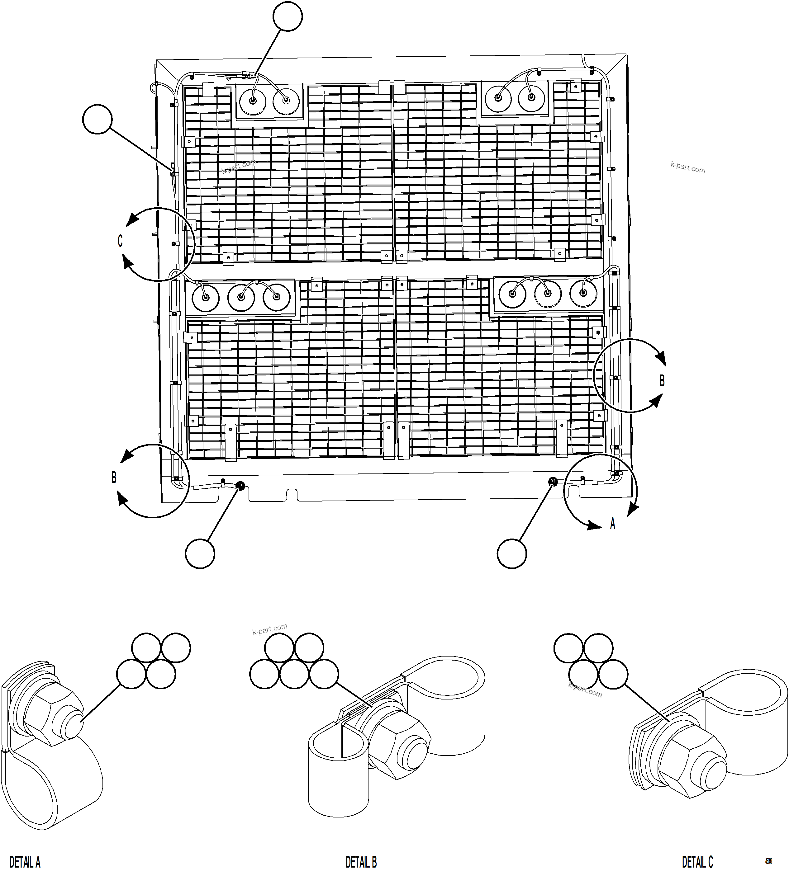 Komatsu parts book diagram for AFE84-M 730E-10 S/N A50047 - A50048  KAL: HEADLIGHT WIRING HARNESS