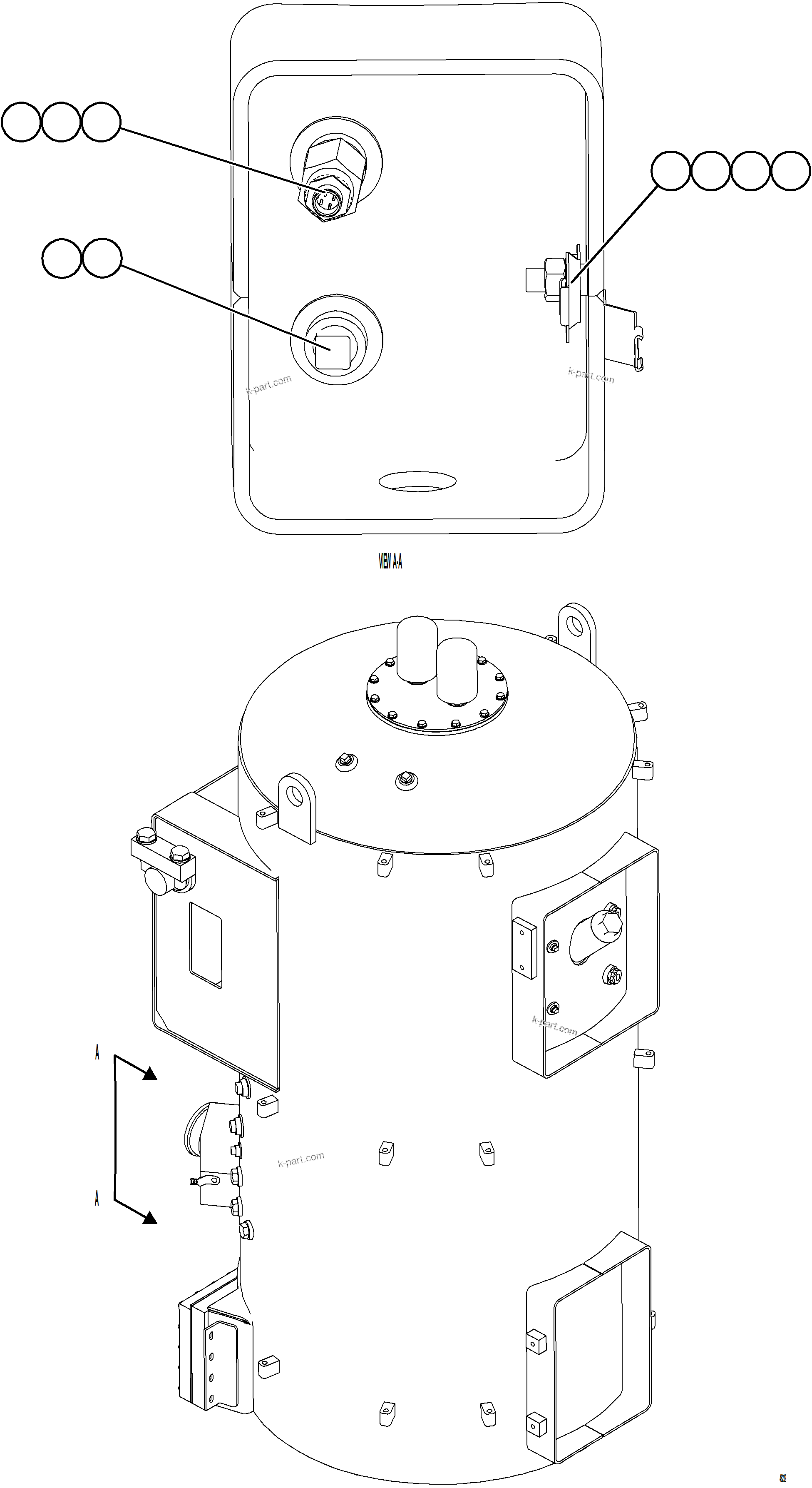 Komatsu parts book diagram for AFE84-M 730E-10 S/N A50047 - A50048  KAL: HYDRAULIC TANK SENSOR & SWITCH