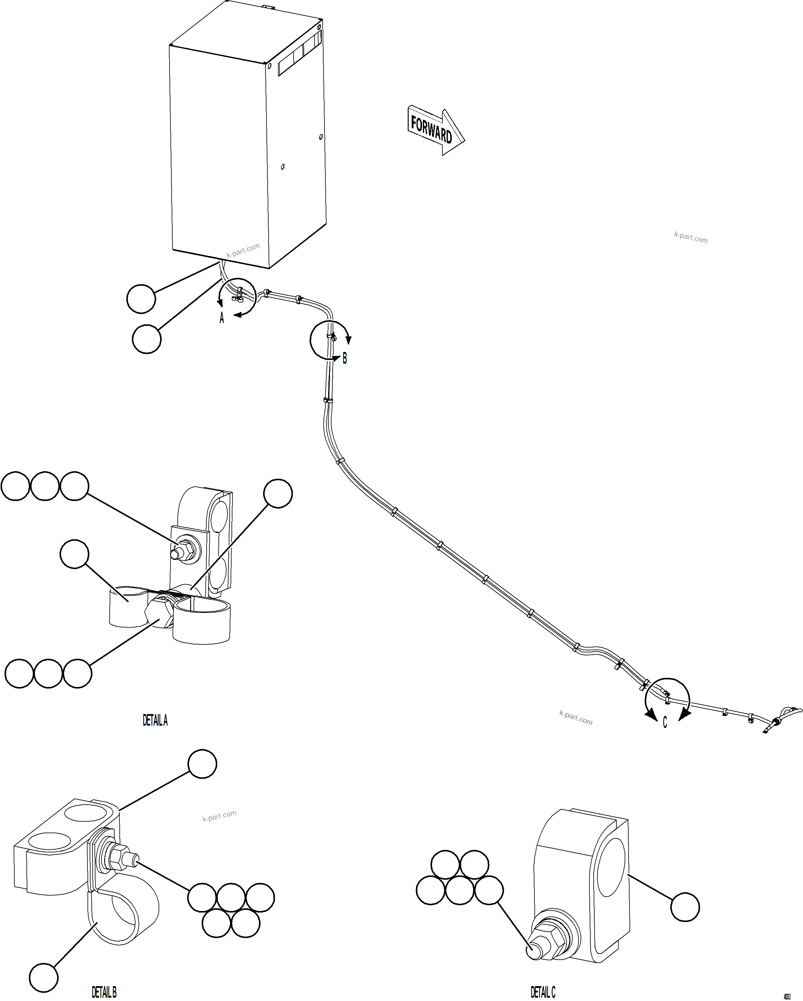 Komatsu parts book diagram for AFE84-M 730E-10 S/N A50047 - A50048  KAL: AUXILIARY CONTROL CABINET POWER CABLES