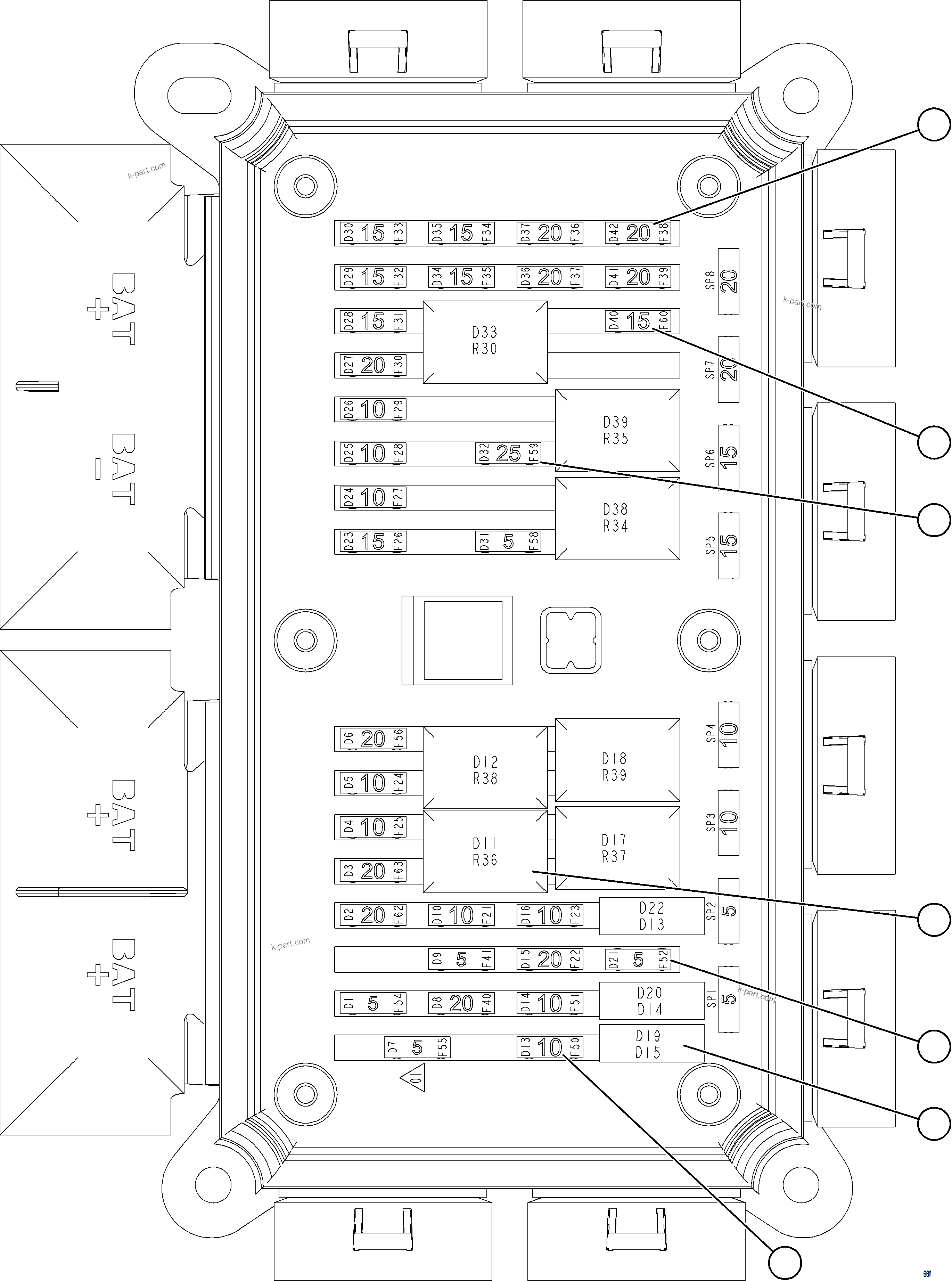 Komatsu parts book diagram for AFE84-M 730E-10 S/N A50047 - A50048  KAL: VEHICLE ELECTRICAL CENTER VEC-91    58E-06-20062