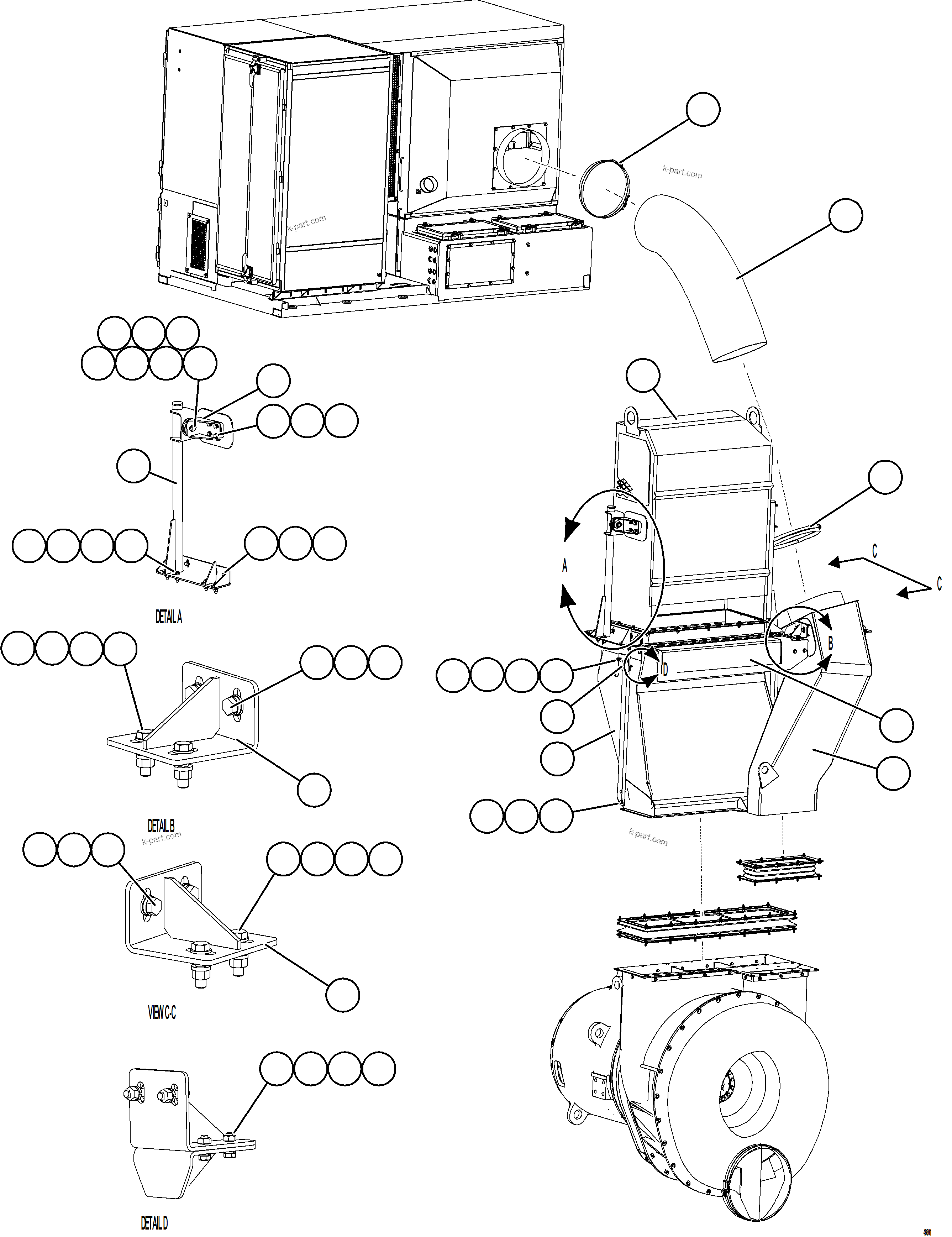 Komatsu parts book diagram for AFE84-M 730E-10 S/N A50047 - A50048  KAL: ALTERNATOR INLET DUCTS