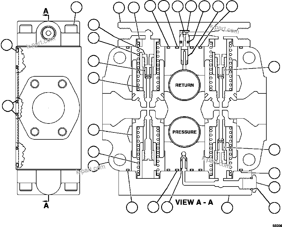 Komatsu parts book diagram for AFE84-M 730E-10 S/N A50047 - A50048  KAL: SPOOL SECTION ASSEMBLY    VE7624