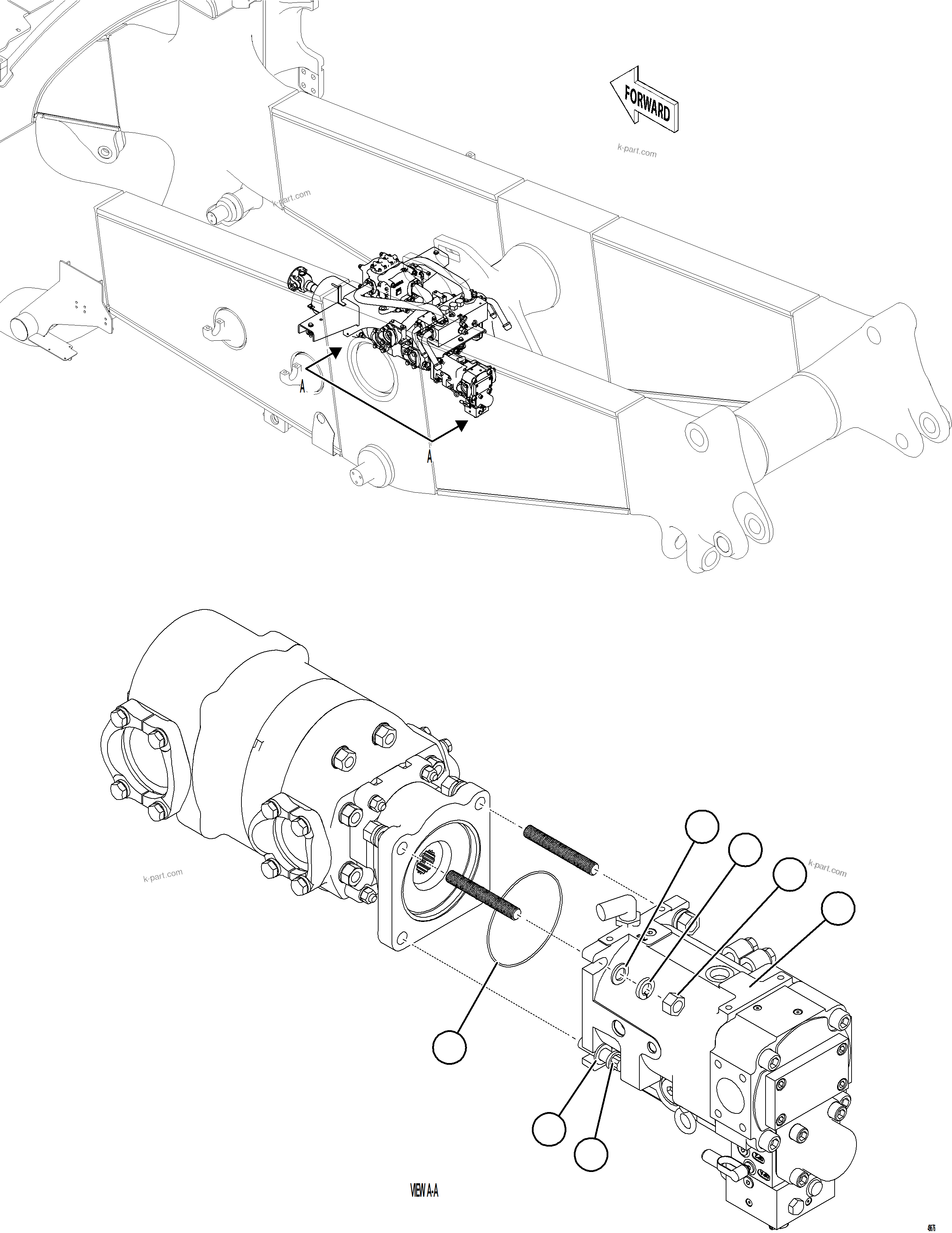 Komatsu parts book diagram for AFE84-M 730E-10 S/N A50047 - A50048  KAL: STEERING PUMP INSTALLATION