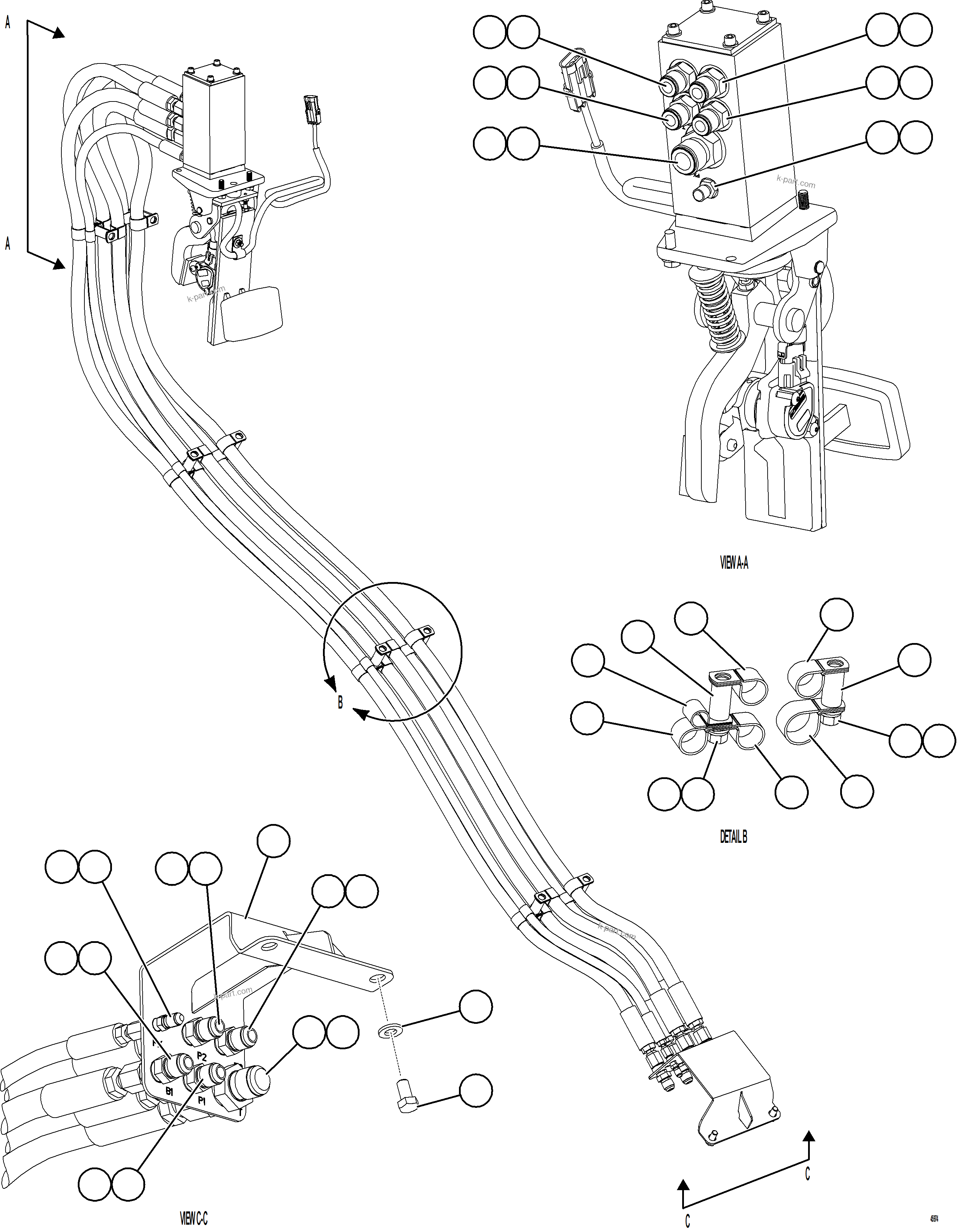 Komatsu parts book diagram for AFE84-M 730E-10 S/N A50047 - A50048  KAL: BRAKE VALVE PIPING