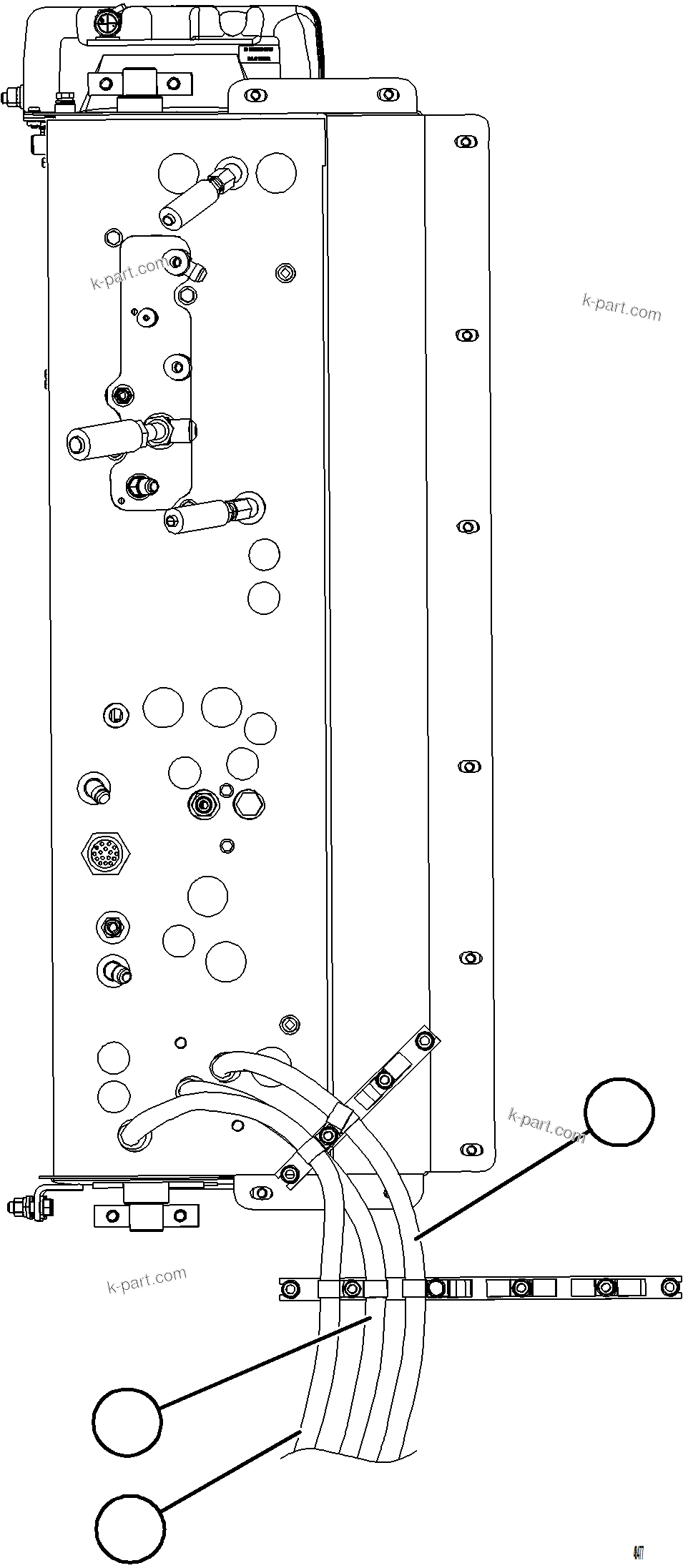 Komatsu parts book diagram for AFE84-M 730E-10 S/N A50047 - A50048  KAL: HYDRAULIC BRAKE CABINET PIPING - HOIST PILOT VALVE