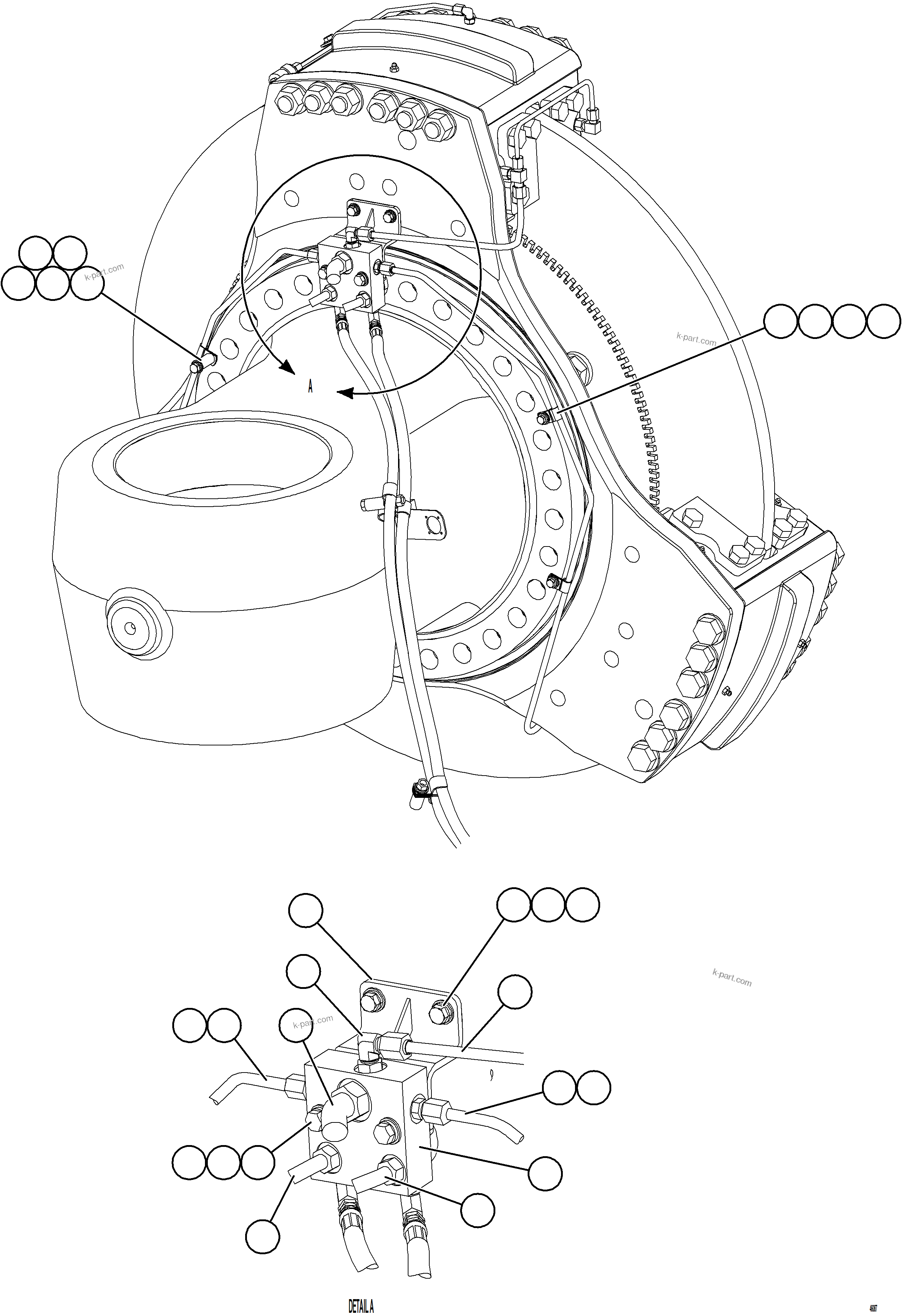 Komatsu parts book diagram for AFE84-M 730E-10 S/N A50047 - A50048  KAL: FRONT BRAKE JUNCTION VALVE PIPING