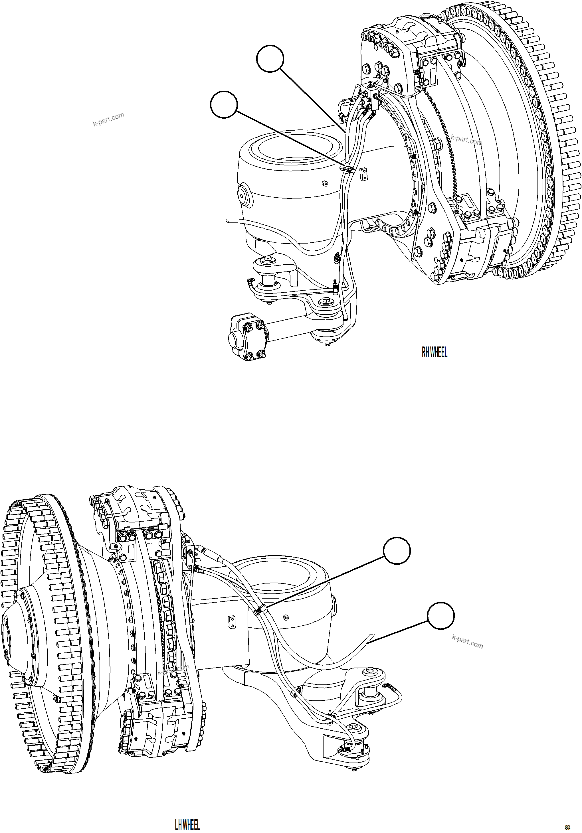 Komatsu parts book diagram for AFE84-M 730E-10 S/N A50047 - A50048  KAL: FRONT BRAKE APPLY PIPING
