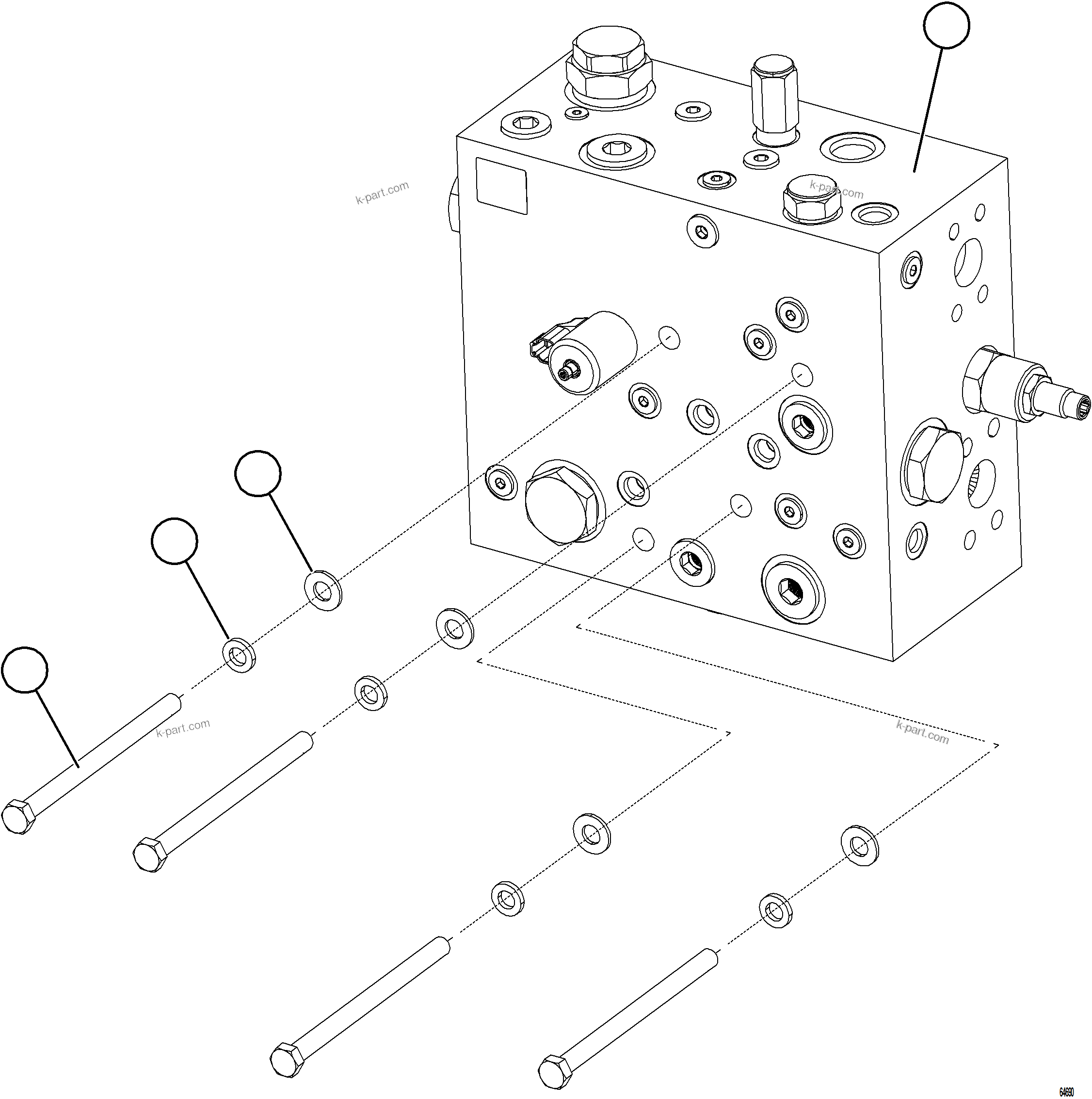 Komatsu parts book diagram for AFE84-M 730E-10 S/N A50047 - A50048  KAL: STEERING BLEEDDOWN MANIFOLD INSTALLATION