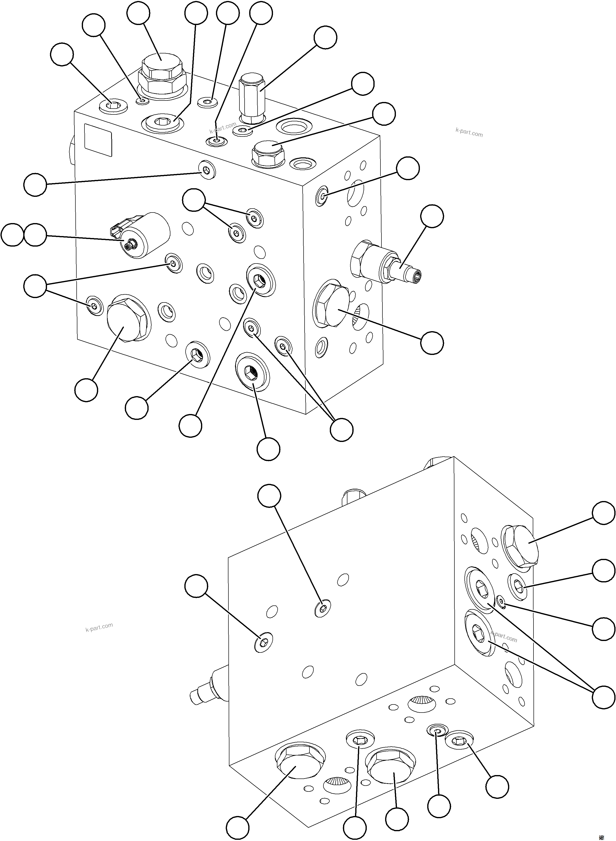 Komatsu parts book diagram for AFE84-M 730E-10 S/N A50047 - A50048  KAL: STEERING BLEEDDOWN MANIFOLD    58D-60-14000