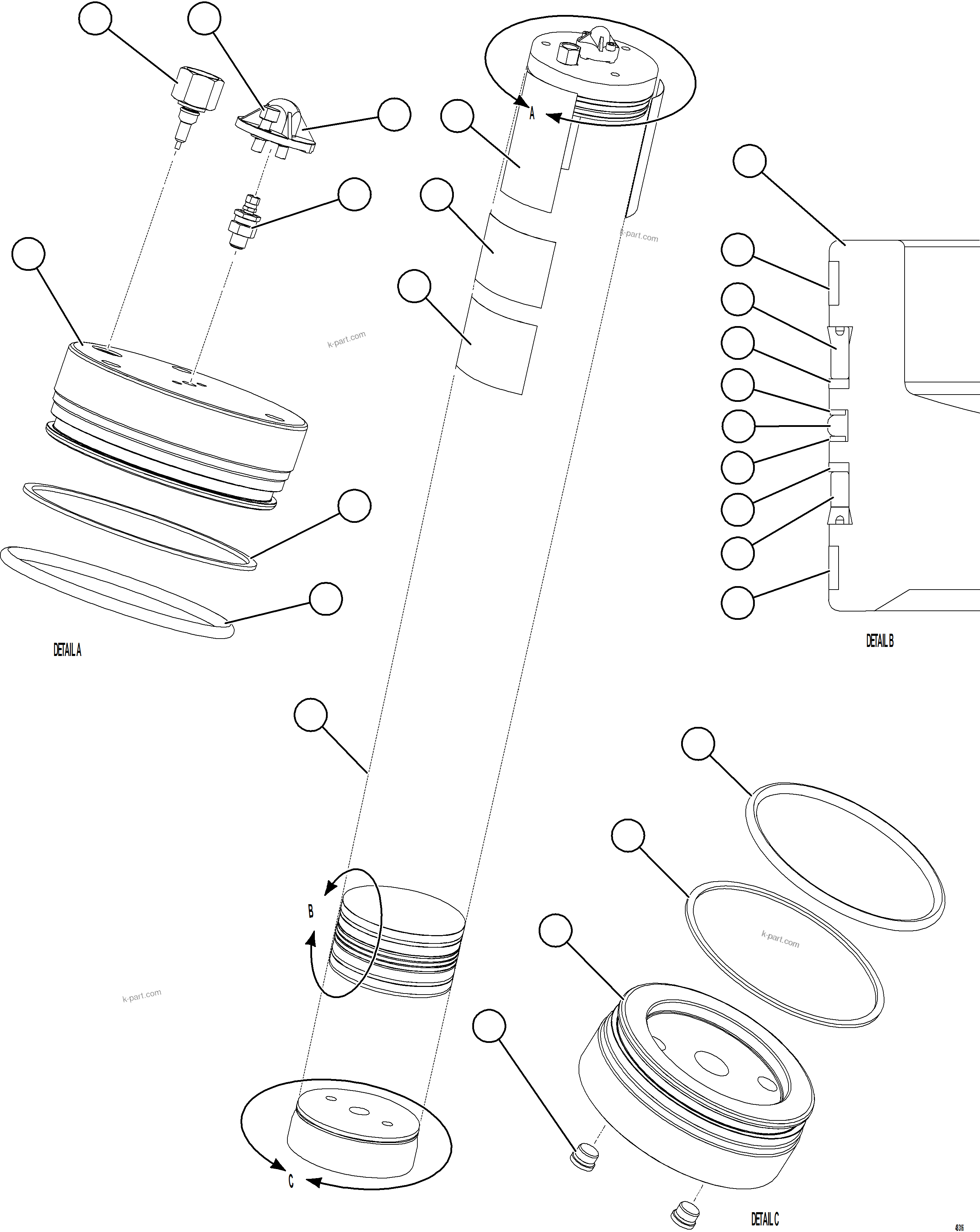 Komatsu parts book diagram for AFE84-M 730E-10 S/N A50047 - A50048  KAL: PISTON ACCUMULATOR ASSEMBLY    58E-60-10091