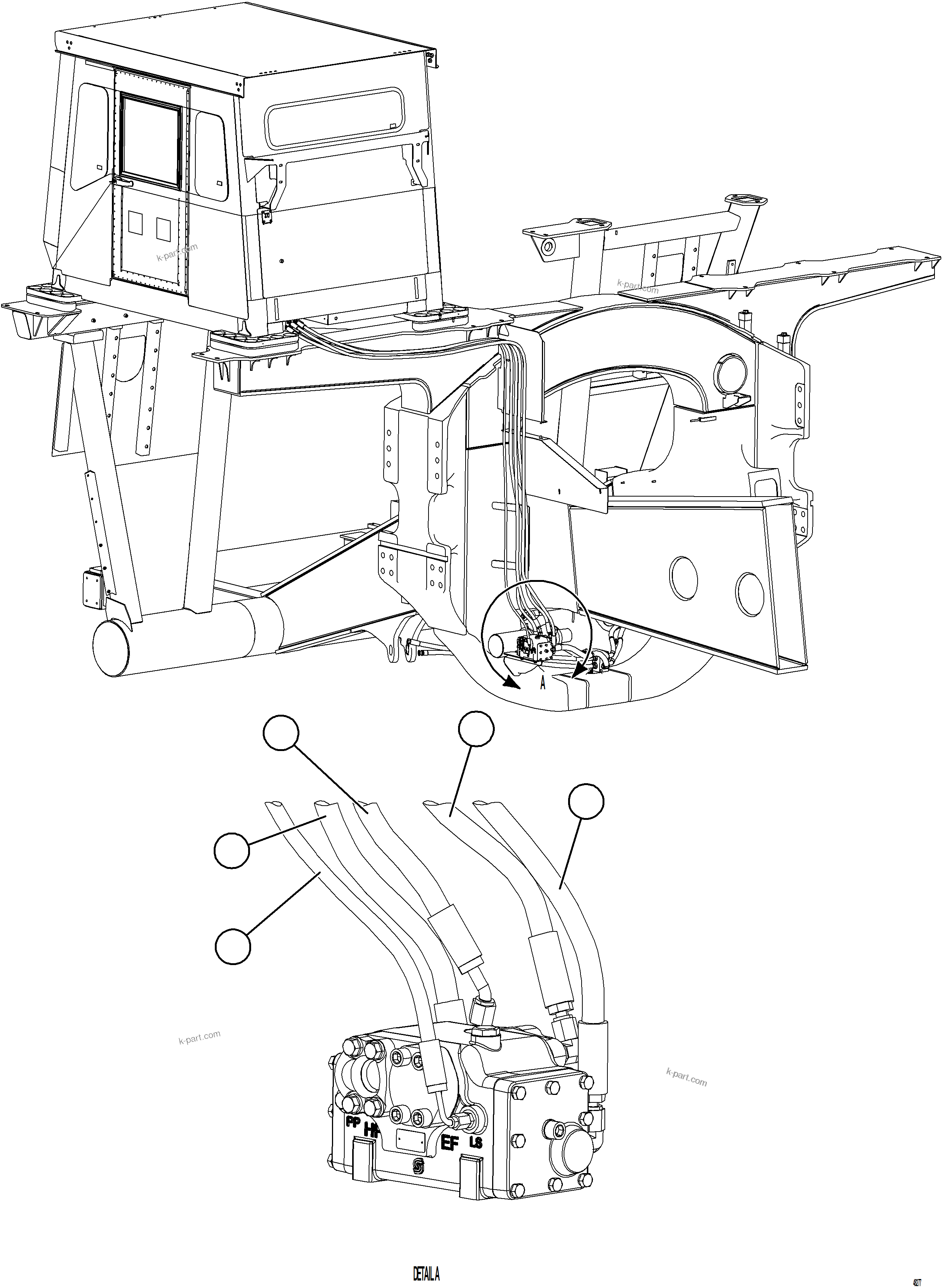 Komatsu parts book diagram for AFE84-M 730E-10 S/N A50047 - A50048  KAL: FLOW AMPLIFIER PIPING