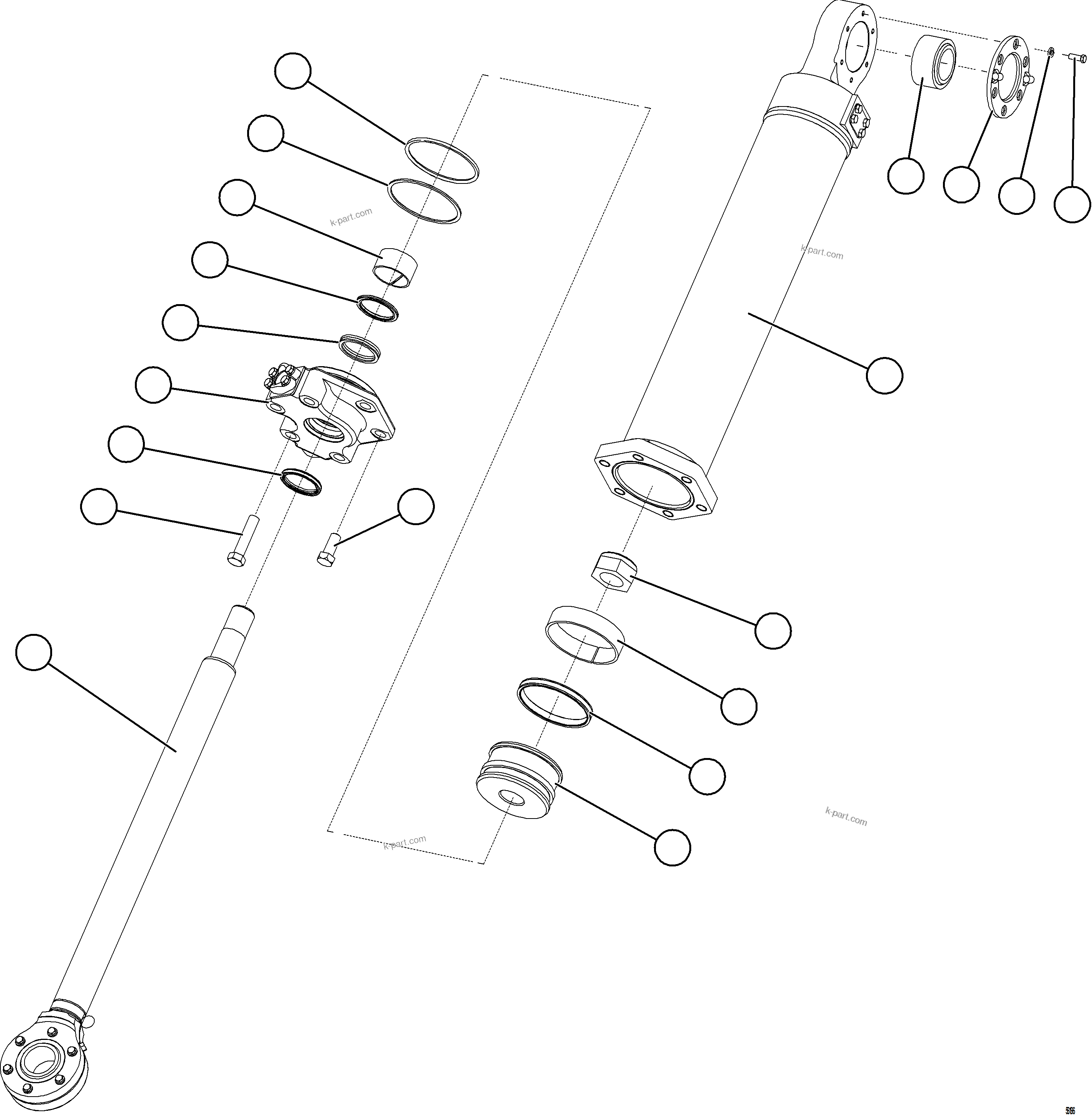 Komatsu parts book diagram for AFE84-M 730E-10 S/N A50047 - A50048  KAL: STEERING CYLINDER W/BEARINGS    XB4661